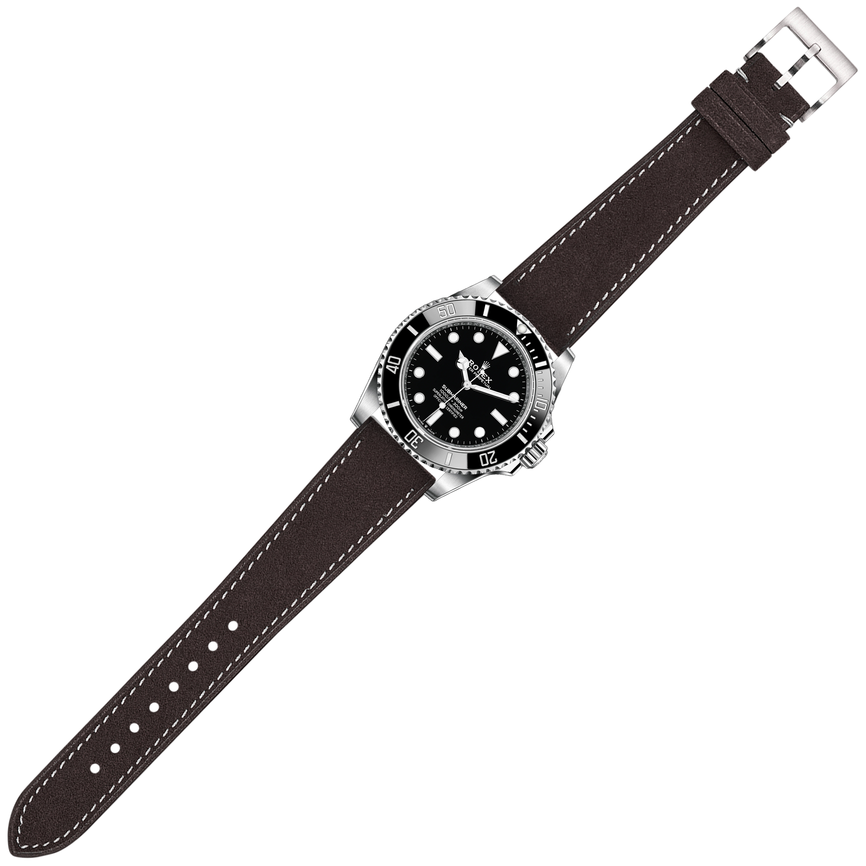 [Tissot Prx 40] Alcantara Leather - Dark Brown | White Stitching