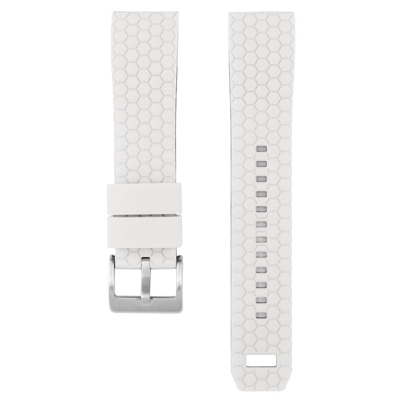 White hexagon silicone quick release watch band with metal buckle and adjustment holes