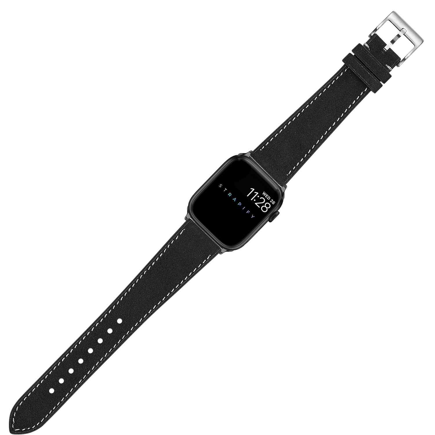 [Apple Watch] Alcantara Leather - Black | White Stitching
