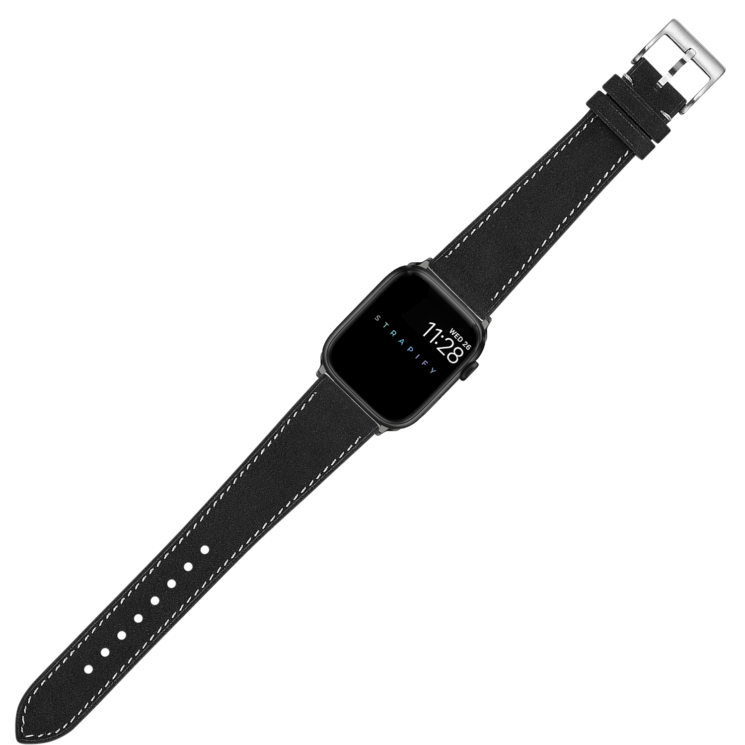 [Fitbit Charge 3 / 4] Alcantara Leather - Black | White Stitching