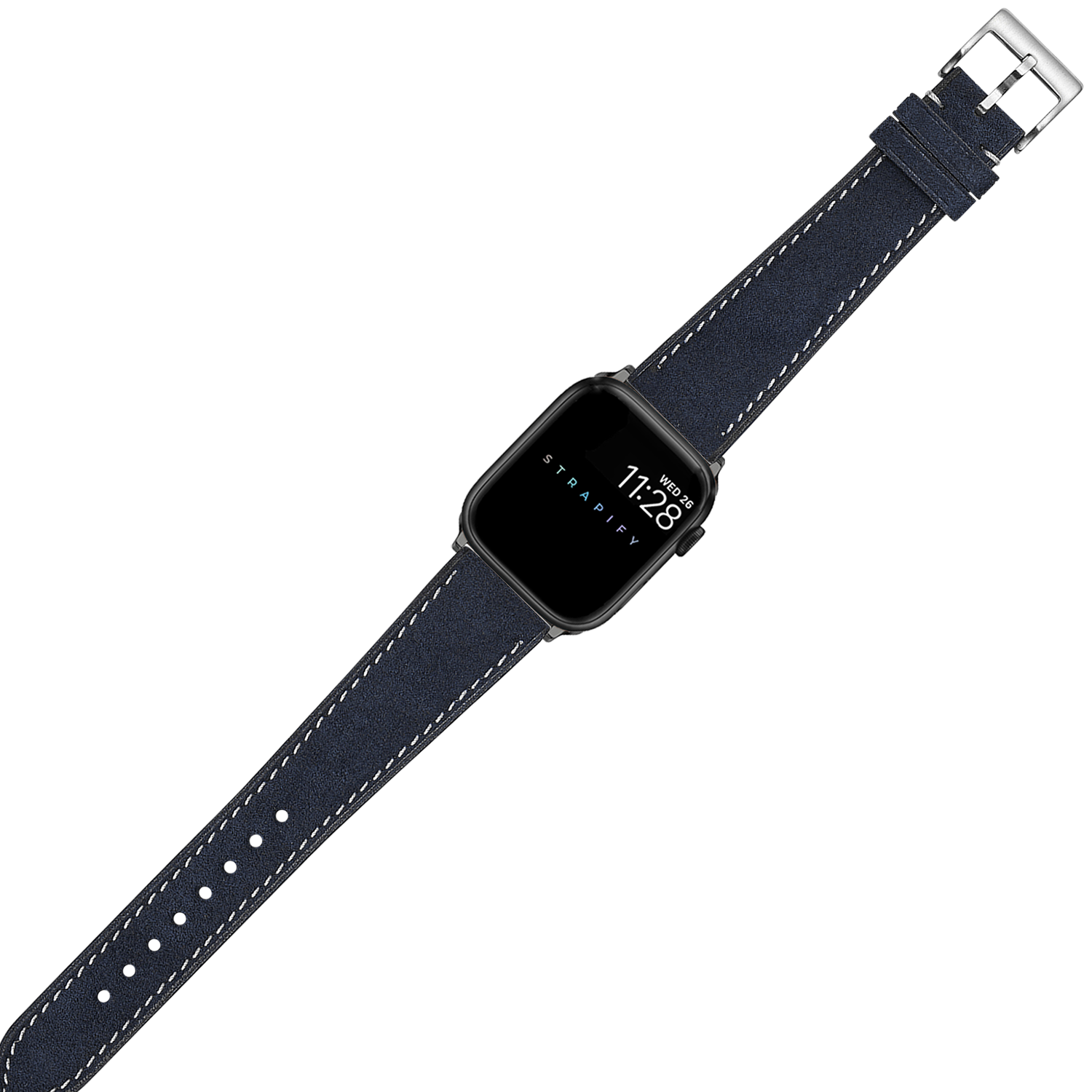 [Fitbit Charge 3 / 4] Alcantara Leather - Navy Blue with White Stitching