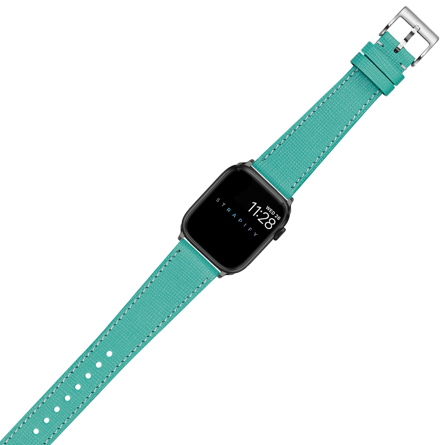 [Apple Watch] Chevre Saffiano Leather - Tiffany Blue with White Stitching