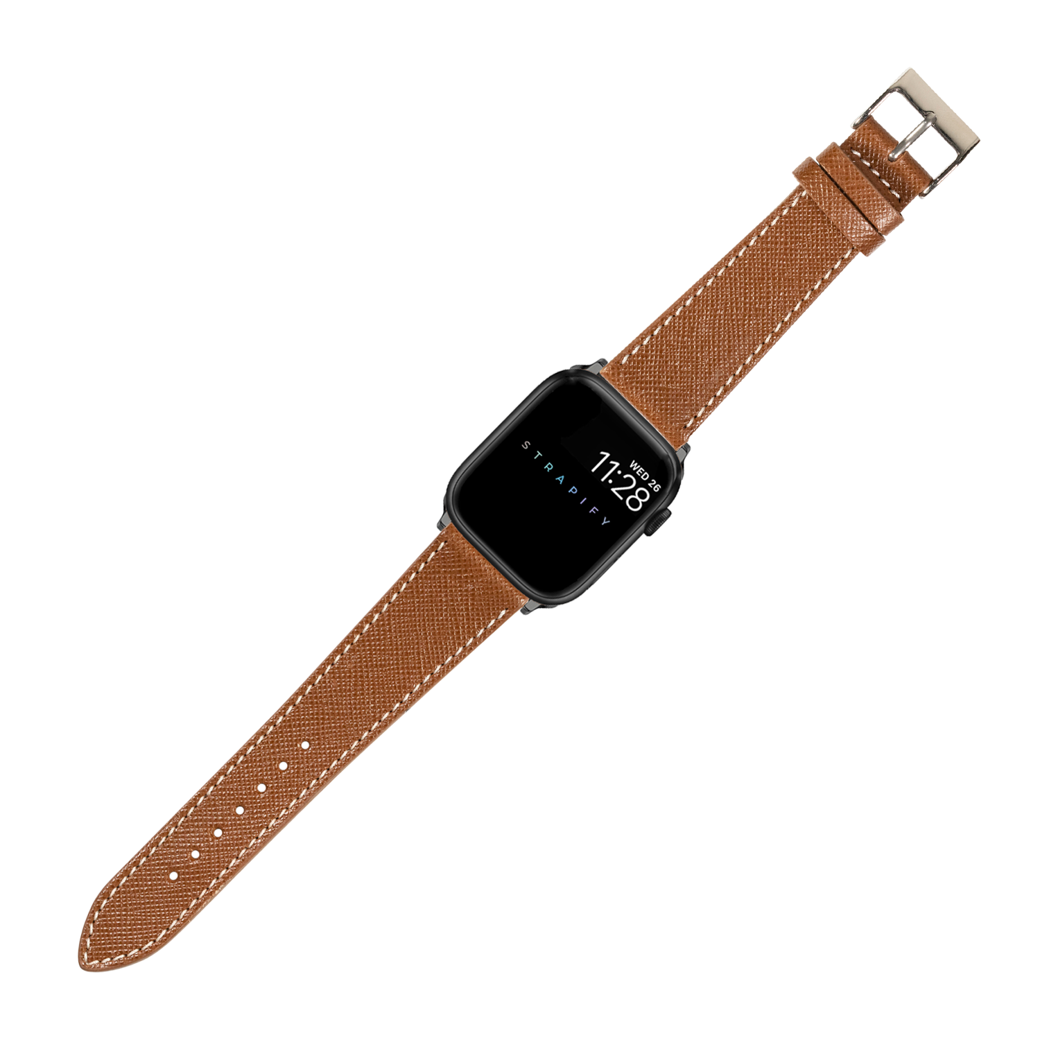 [Fitbit Charge 3 / 4] Saffiano Leather - Brown with White Stitching