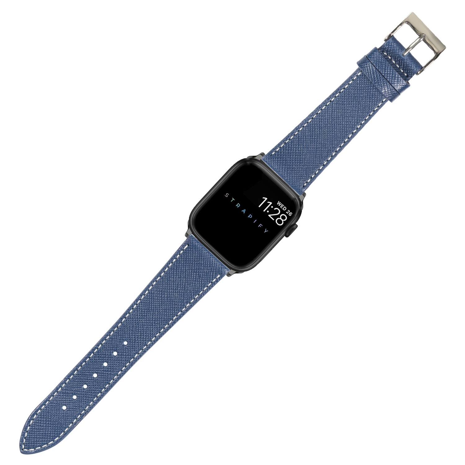 [Apple Watch] Saffiano Leather - Navy Blue with White Stitching