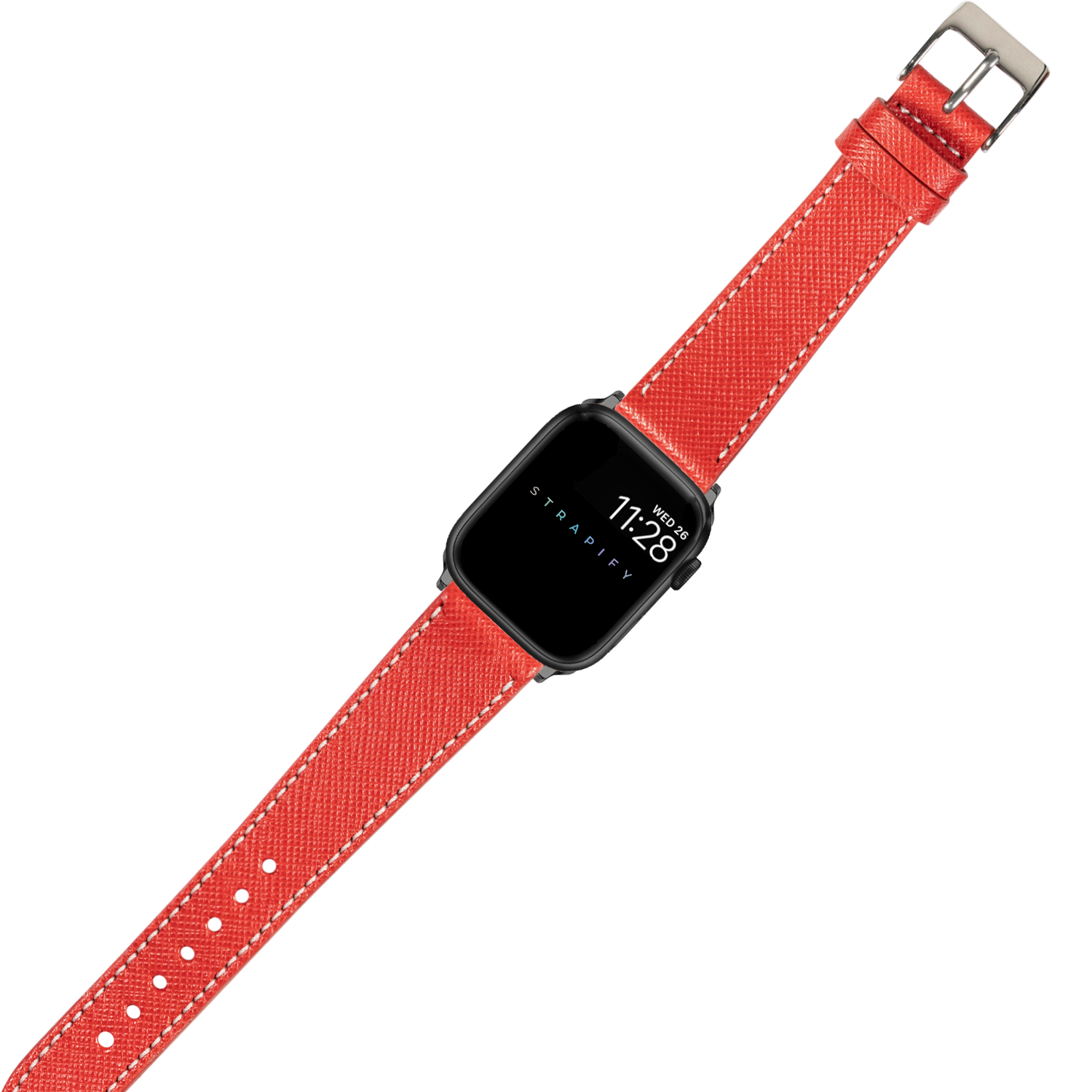 [Apple Watch] Saffiano Leather - Red with White Stitching
