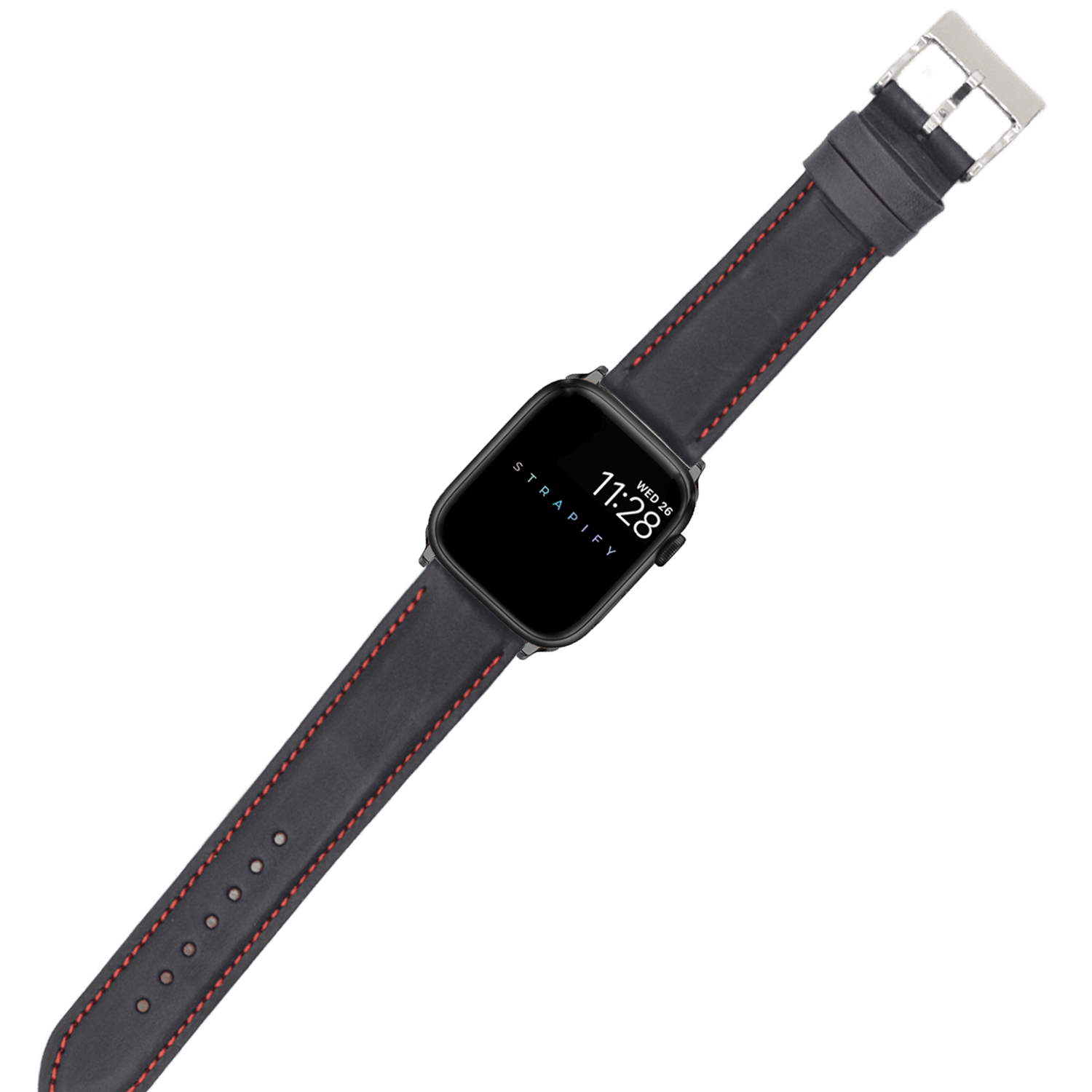 [Apple Watch] Padded Leather - Black | Red Stitching