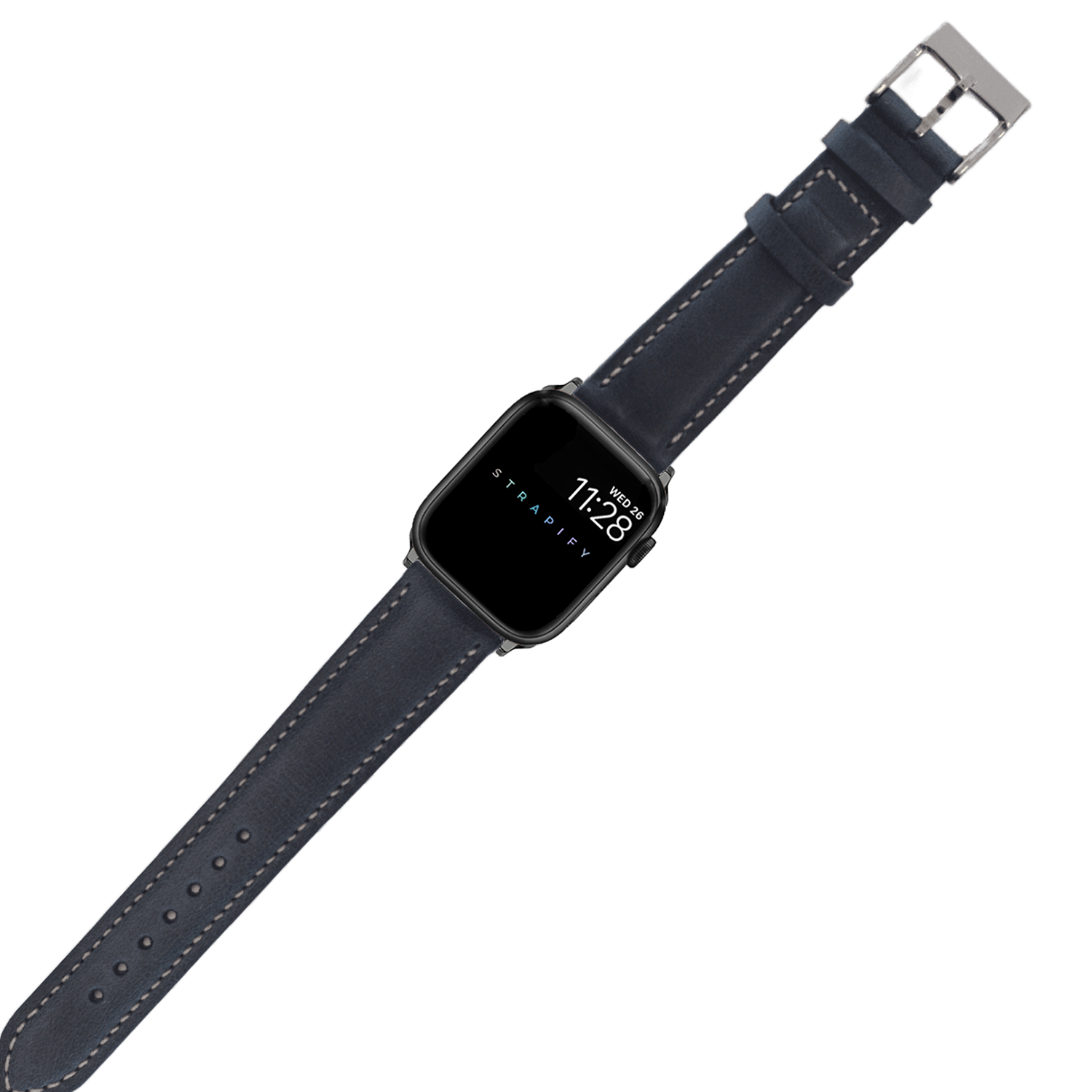 [Apple Watch] Padded Leather - Navy Blue | Beige Stitching