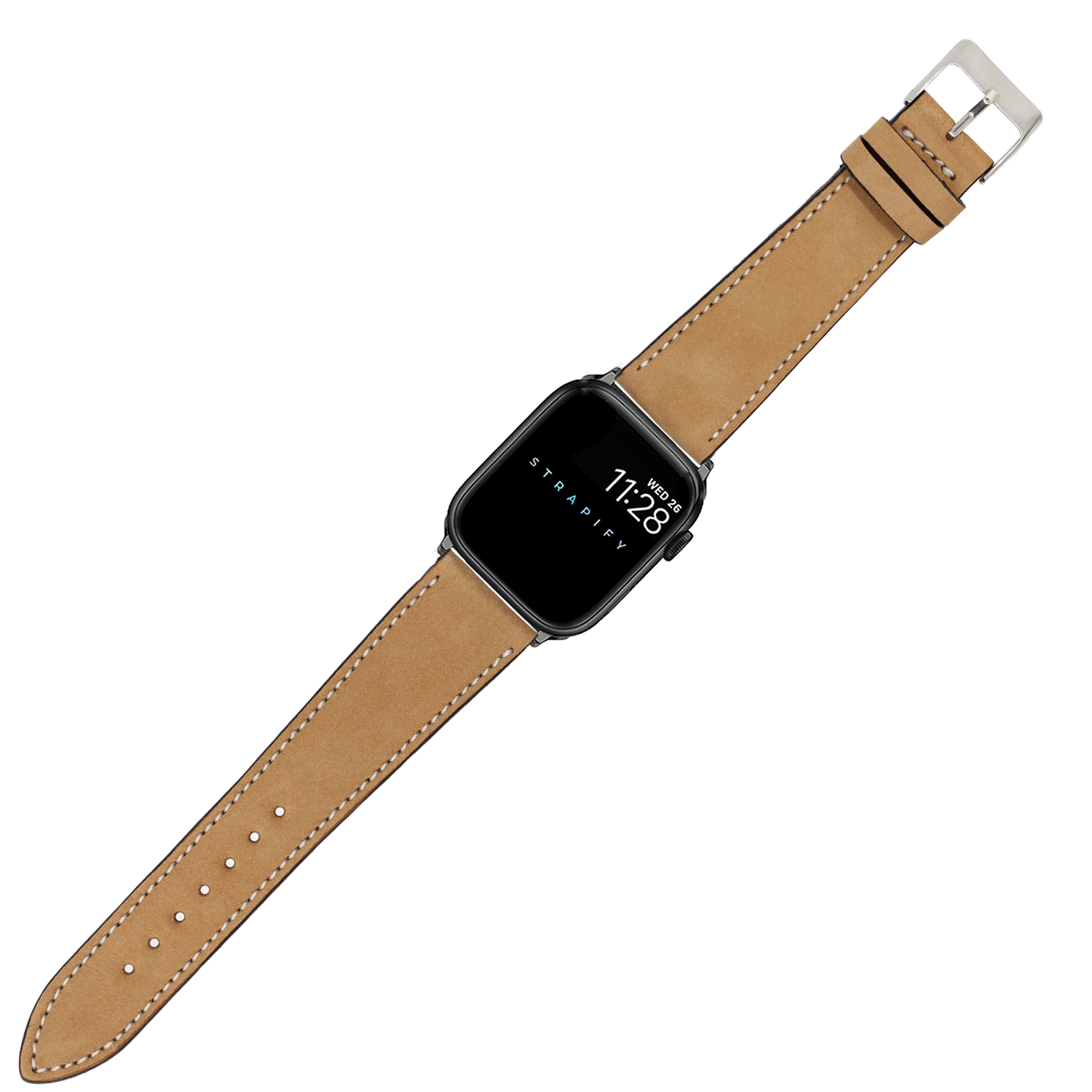 [Apple Watch] Nubuck Leather - Brown | White Stitching