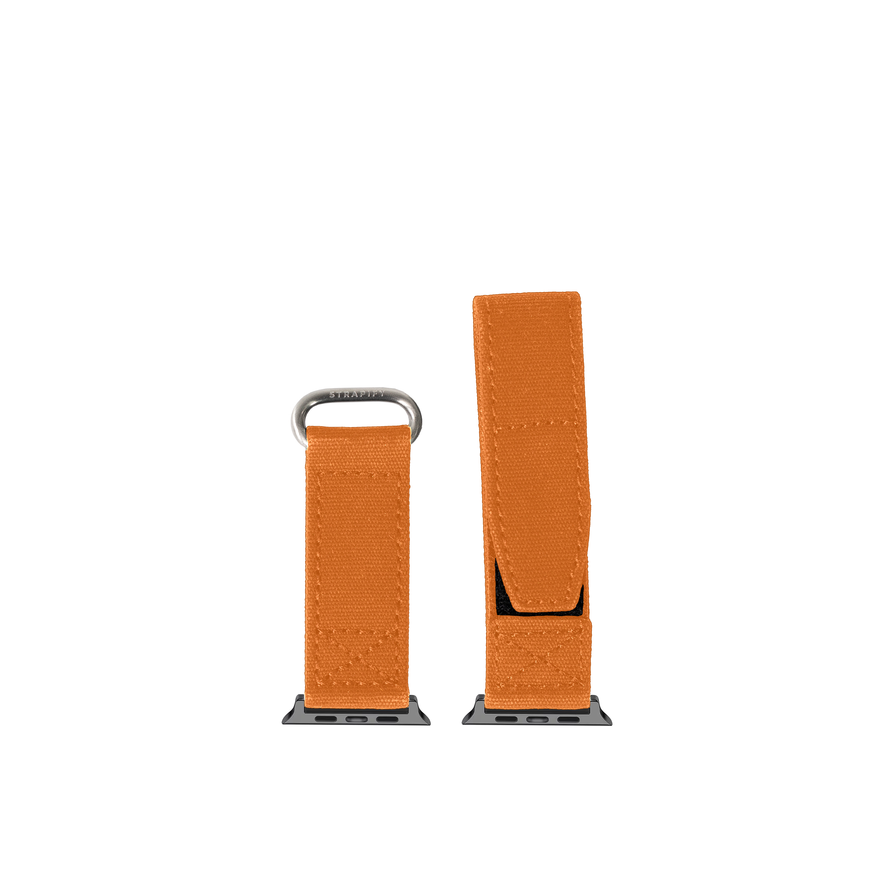 Orange Military Velcro Apple Watch band with metal loop connector and adjustable strap system