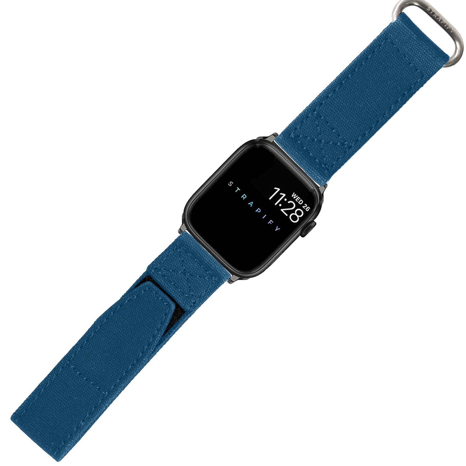 Military-style petrol blue velcro watch band with metal buckle for Apple Watch smartwatch