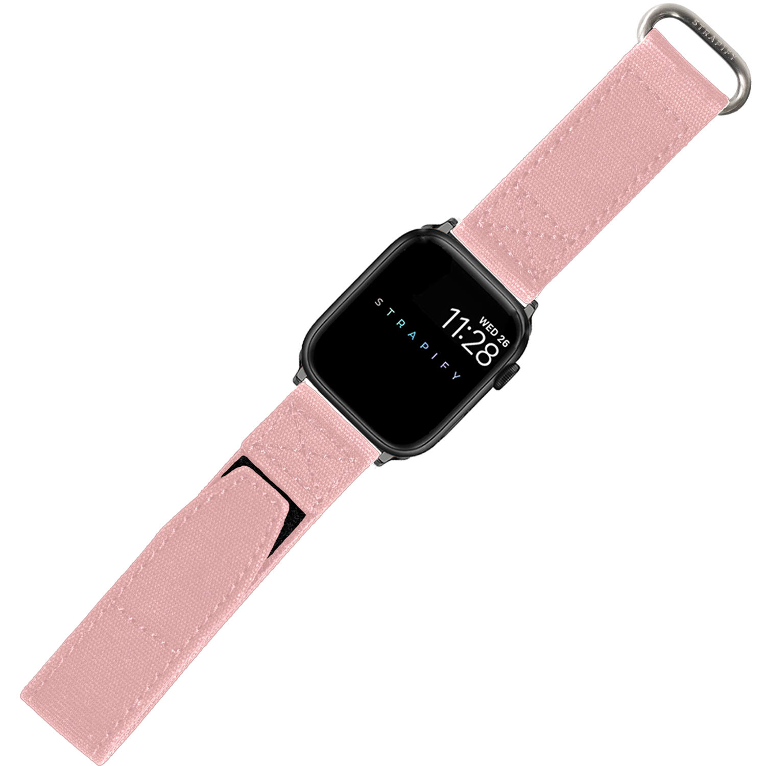 Pink military velcro watch band with metal loop for smartwatch strap replacement