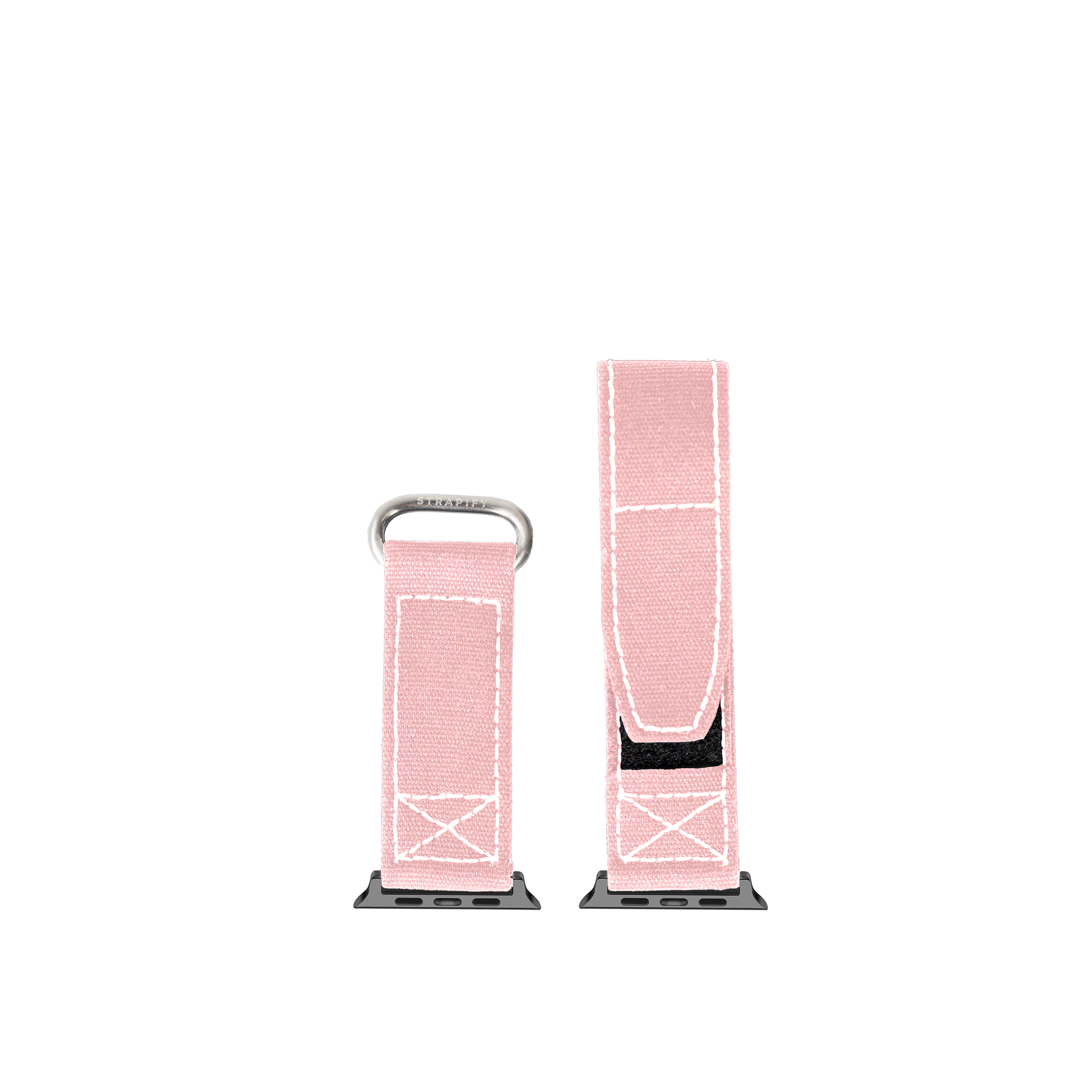 Apple Watch Military Velcro band pink with white stitching and metal hardware for all series models