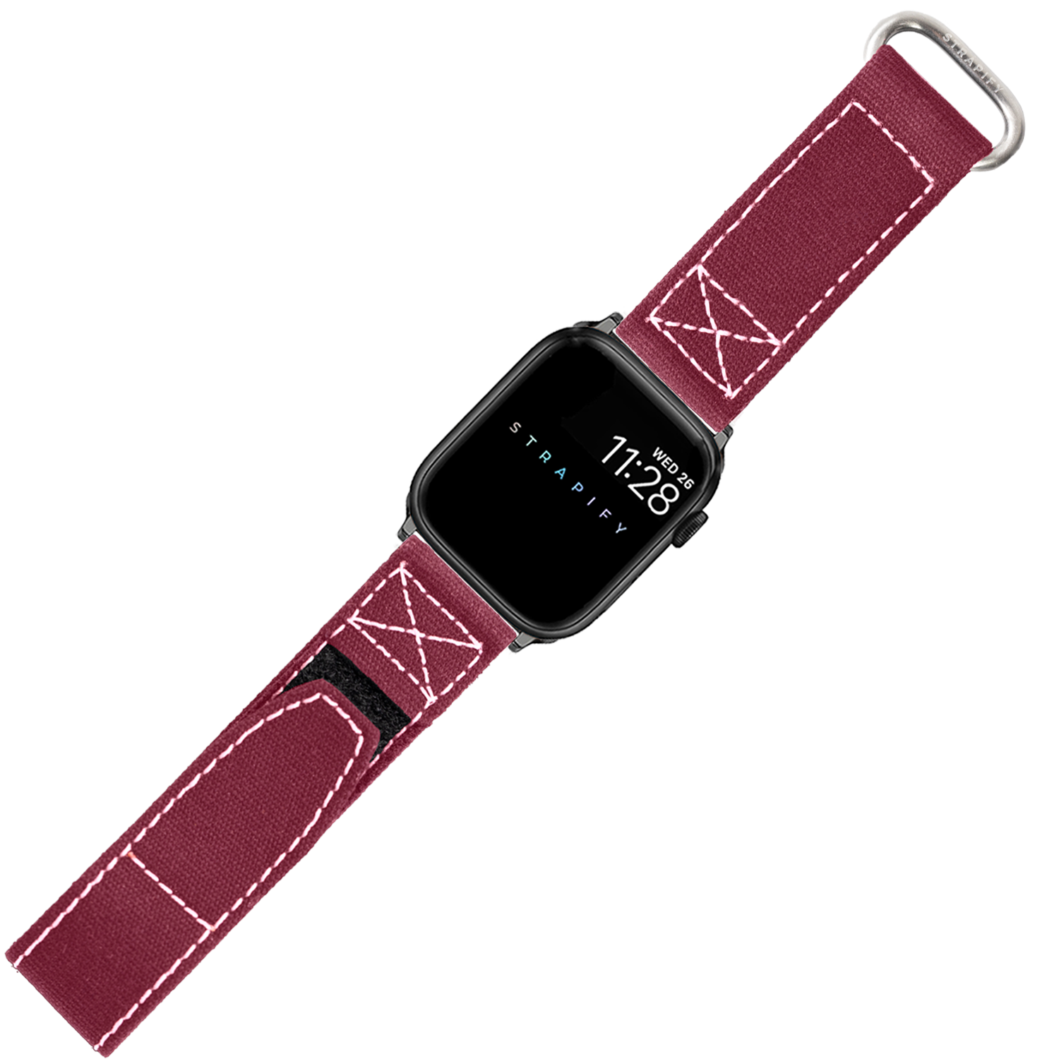 [Apple Watch] Military Velcro - Wine Red | White Stitching