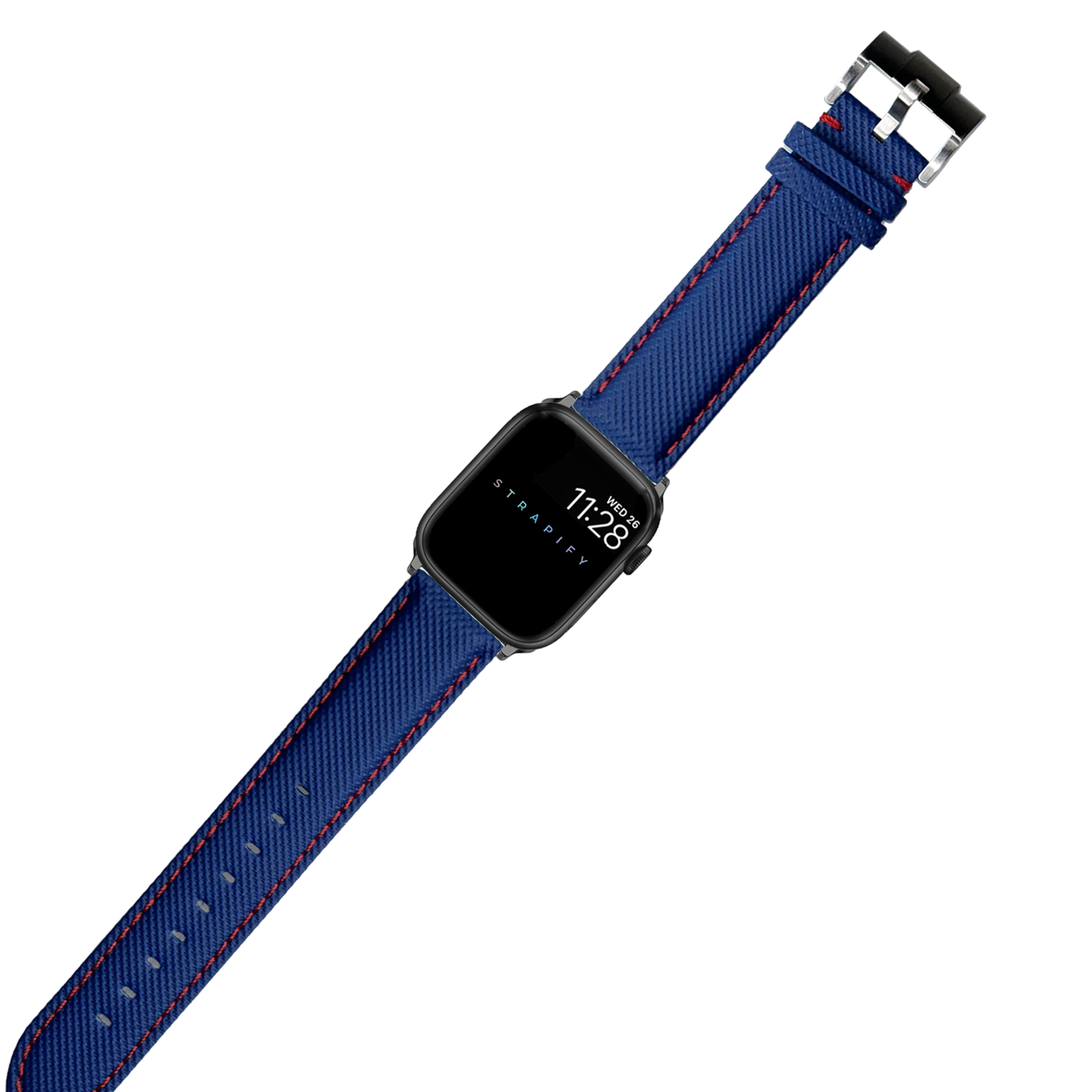 [Apple Watch] Sailcloth - Electric Blue | Red Stitching