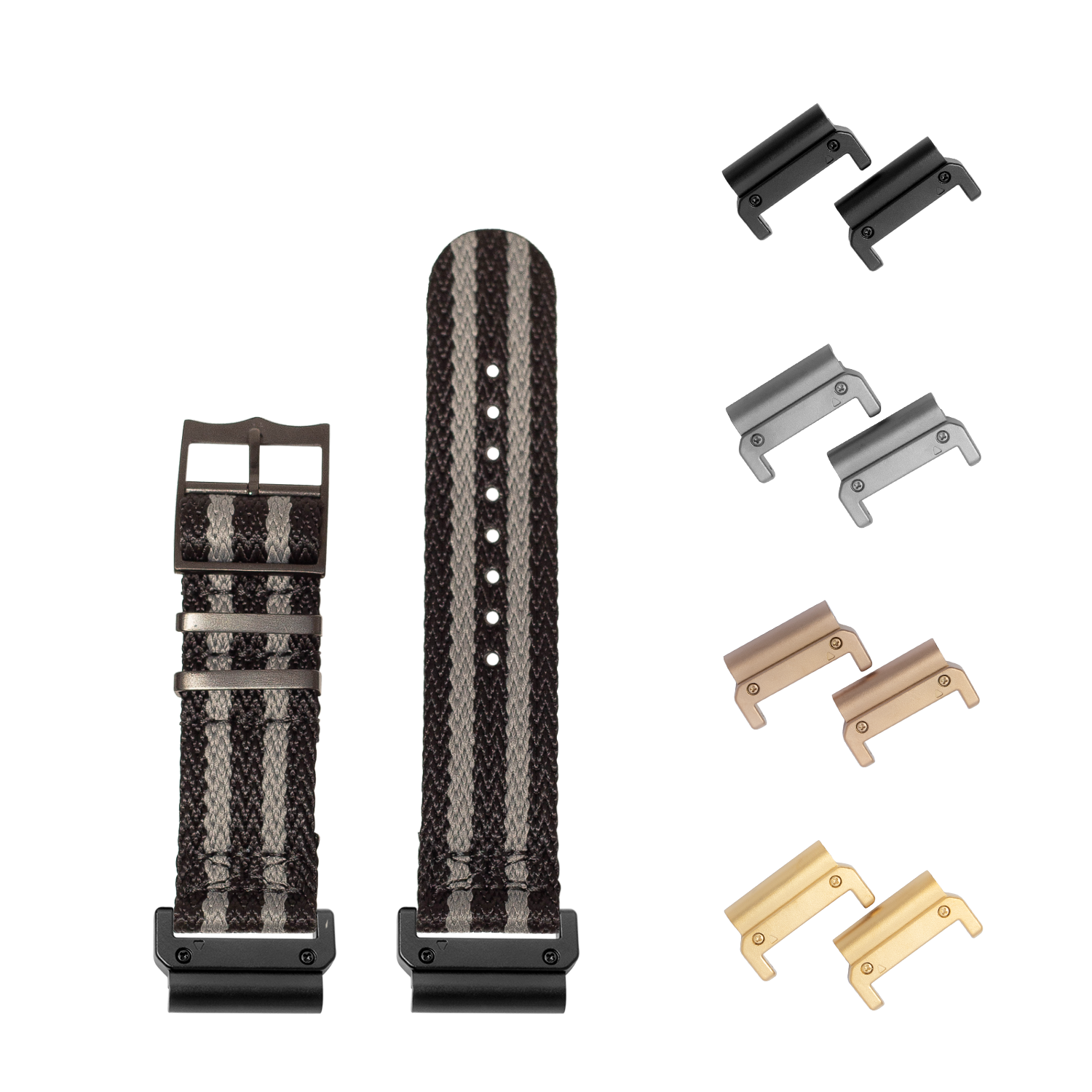 QuickFit Sharktooth Militex Stealth Bond black grey fabric watch strap 26mm with interchangeable black hardware buckles and lugs
