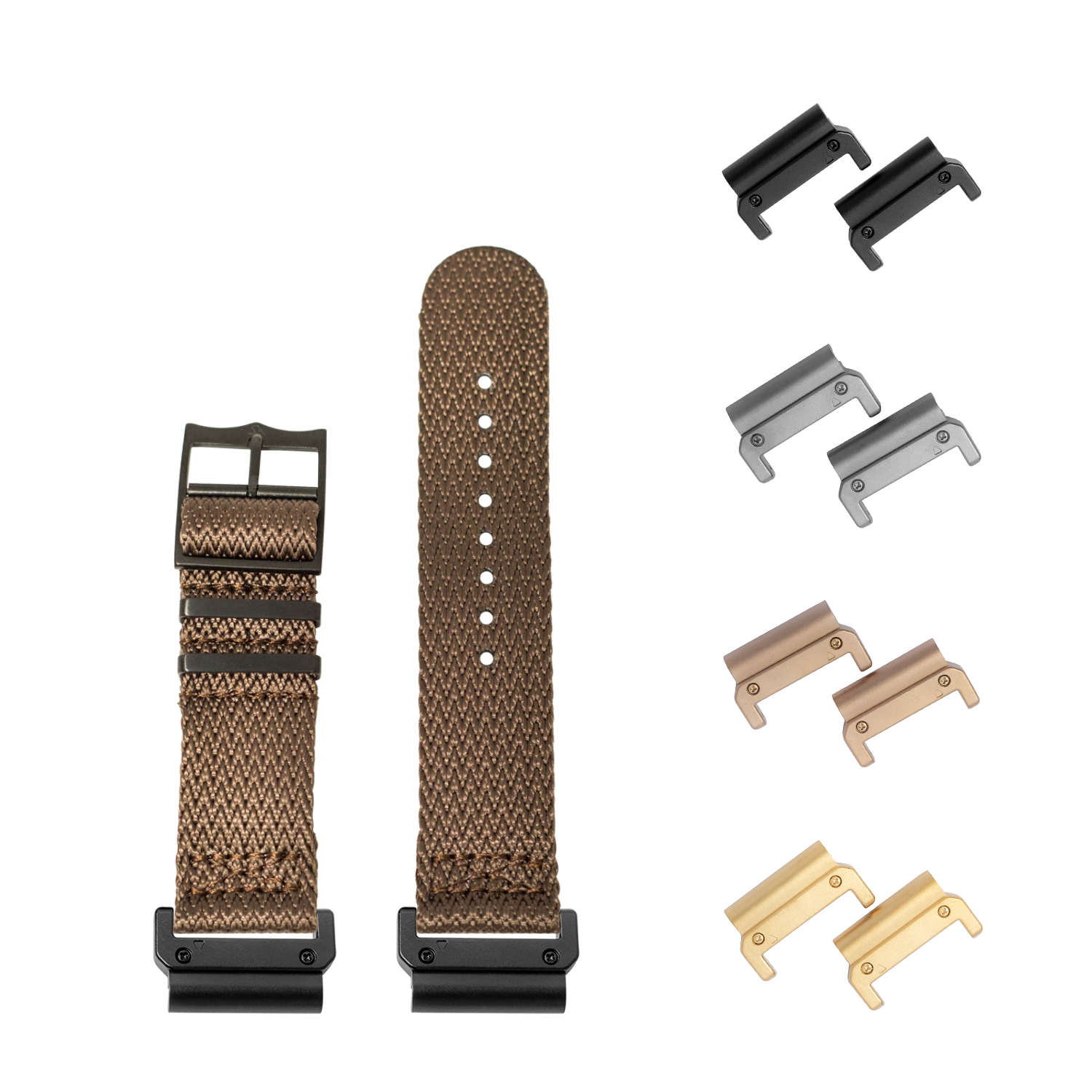 Quickfit Sharktooth Militex stealth brown watch band 26mm with interchangeable black hardware connectors included