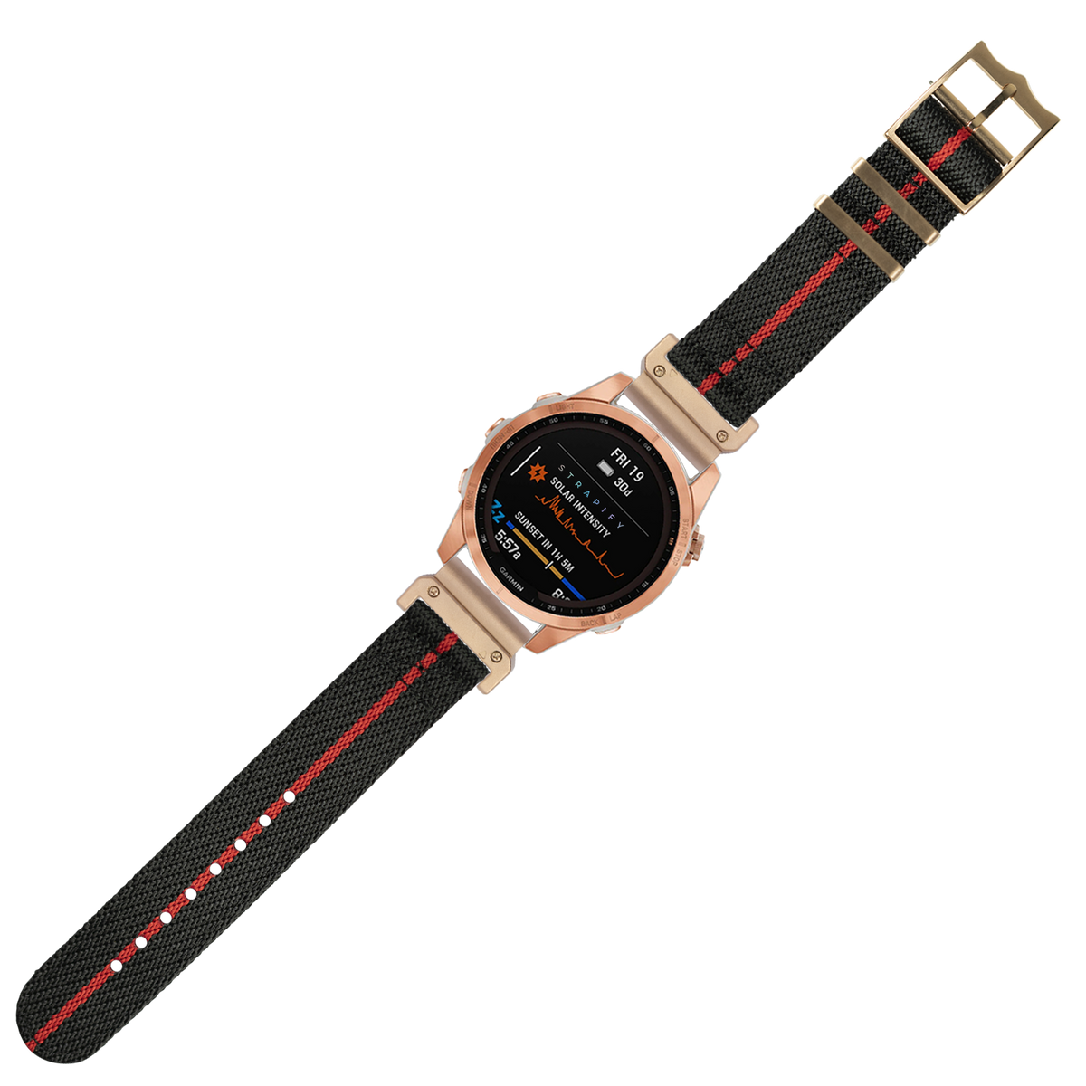 QuickFit Cross Militex smartwatch band black with red stripe rose gold hardware 26mm