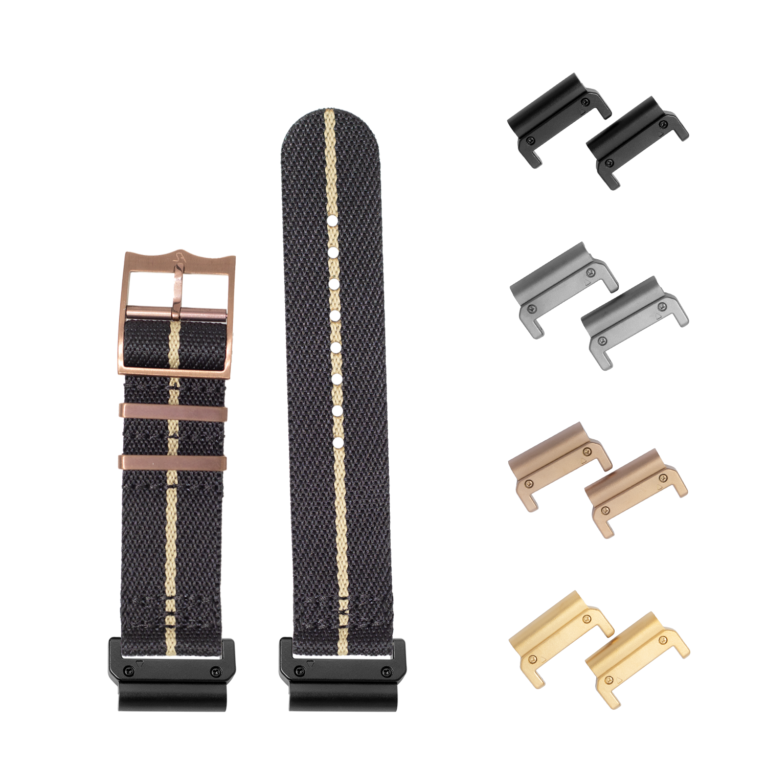 Cross Militex black and wheat fabric watch band 26mm with interchangeable bronze hardware lugs and buckle