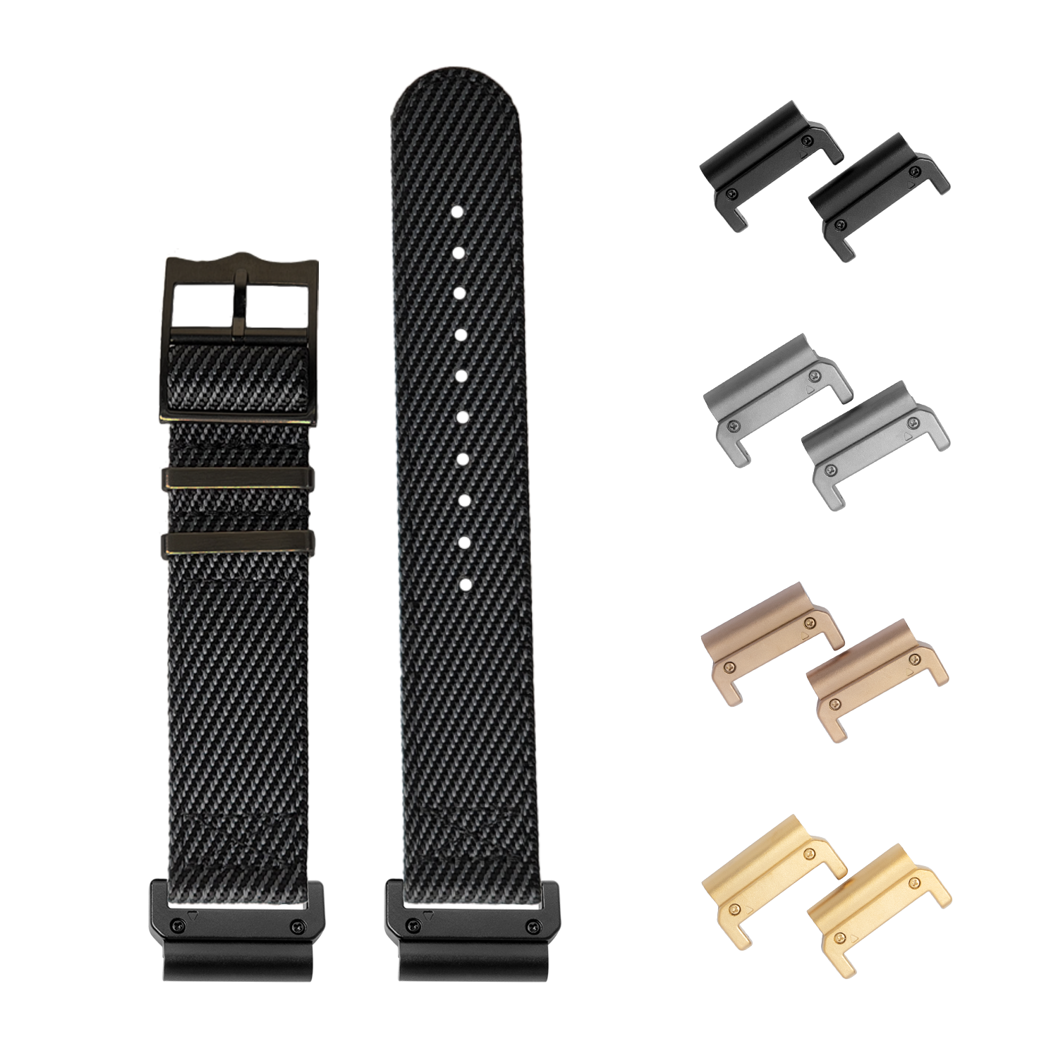 QuickFit Cross Militex dark grey nylon watch strap 26mm with black hardware and interchangeable lugs
