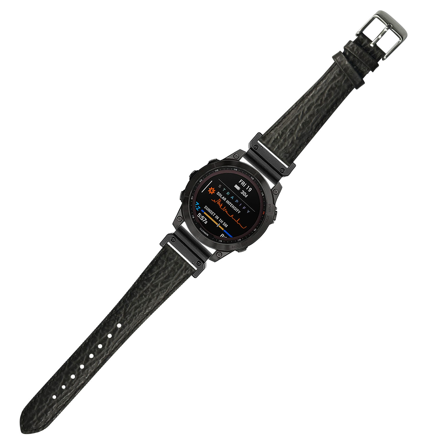QuickFit faux sharkskin grey 26mm watch band with tactical square buckle and digital display smartwatch