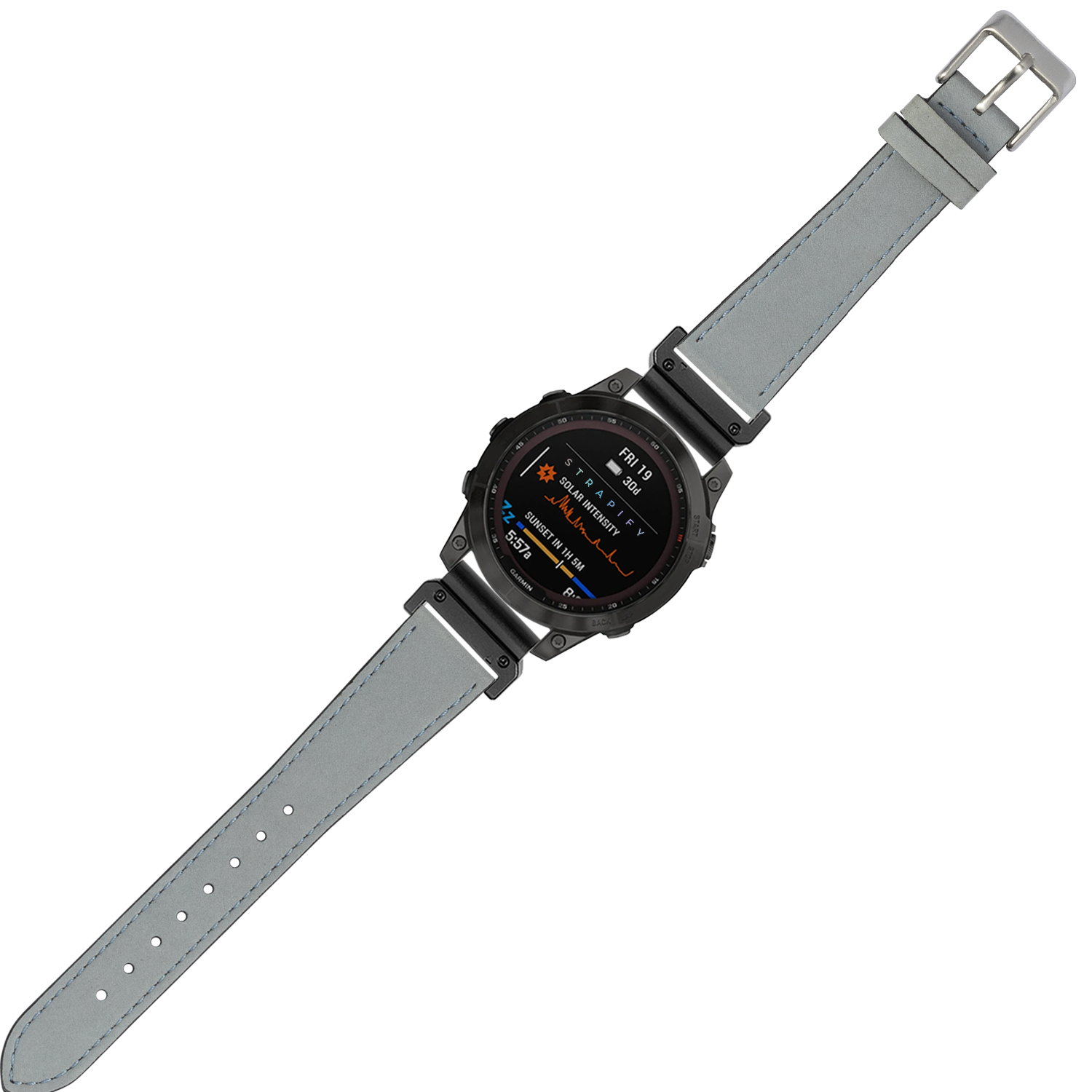 QuickFit nubuck leather watch band sky blue 22mm with gray strap and metal buckle fastener