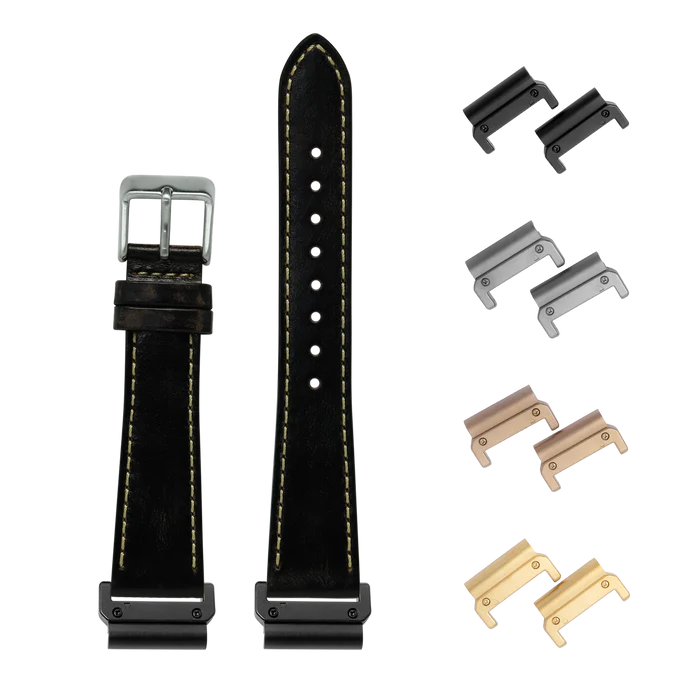 [QuickFit 20mm] Vintage Leather - Smoked Black | Contrast Stitching