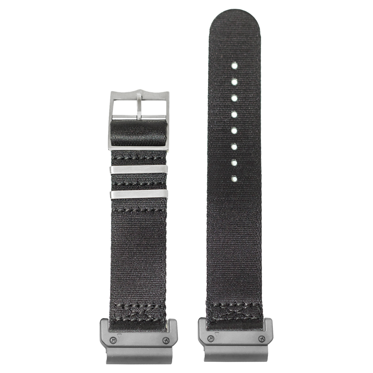 Watch strap with QuickFit 20mm adapters attached to both ends - flat lay