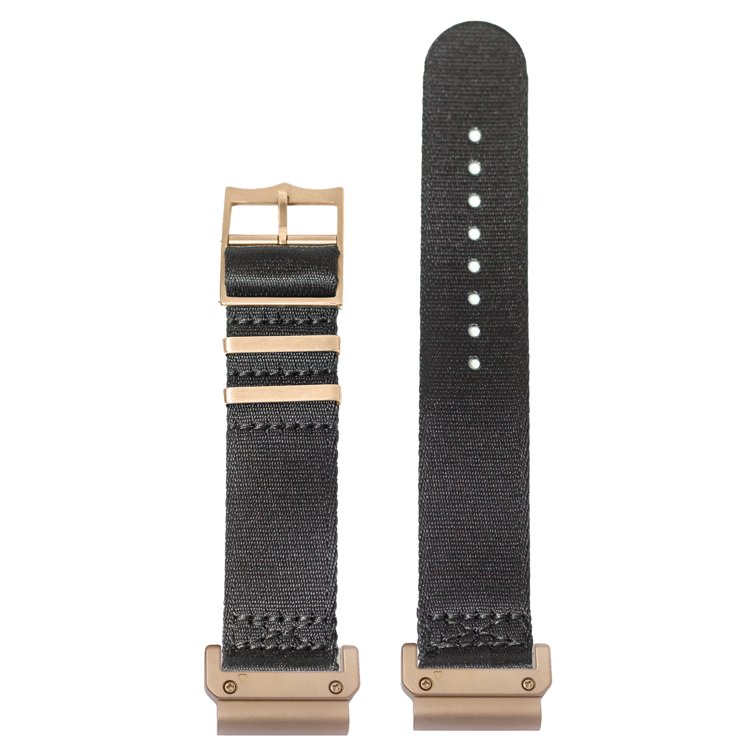 Watch strap with QuickFit adapters attached to both ends - flat lay