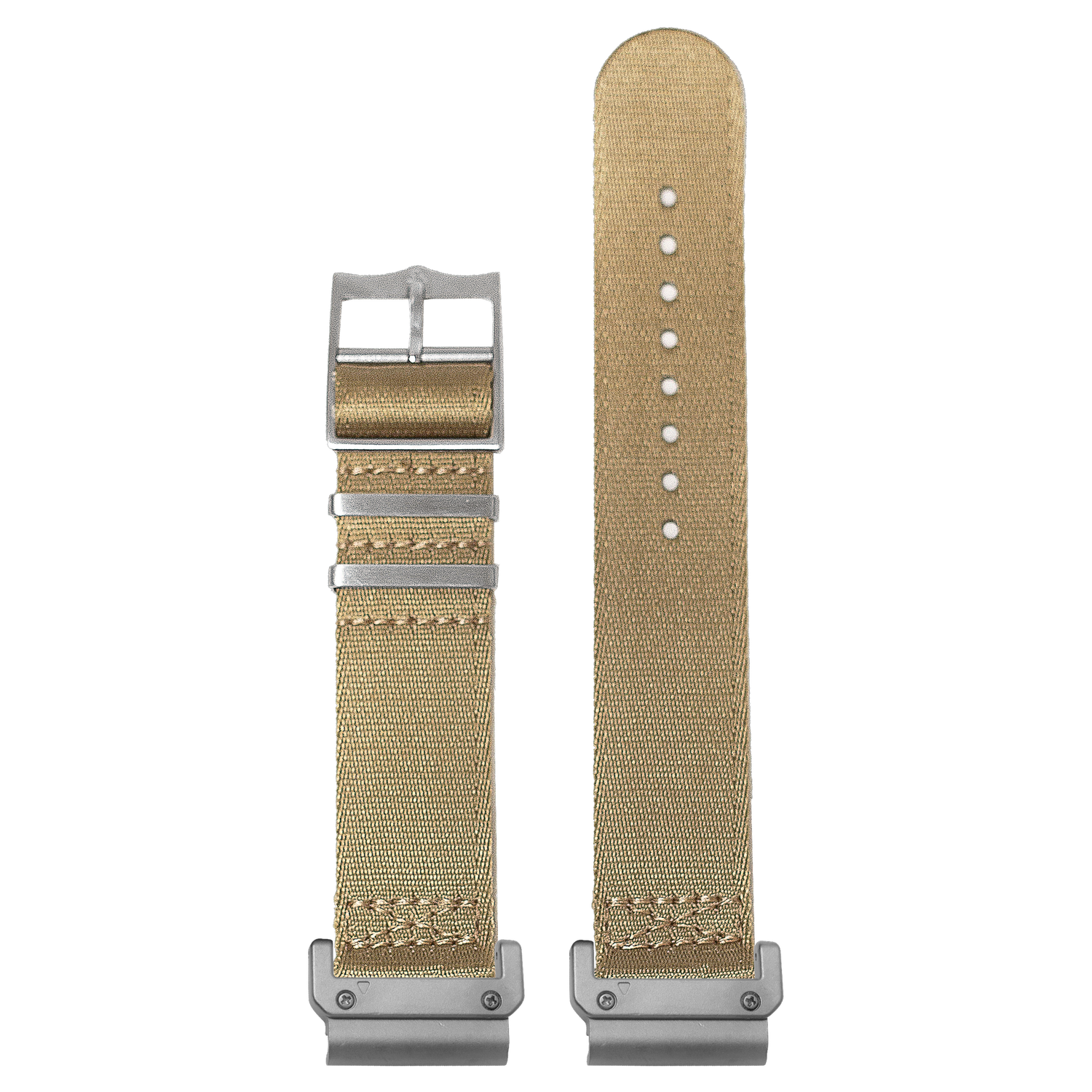 Watch strap with QuickFit 20mm adapters attached to both ends - flat lay