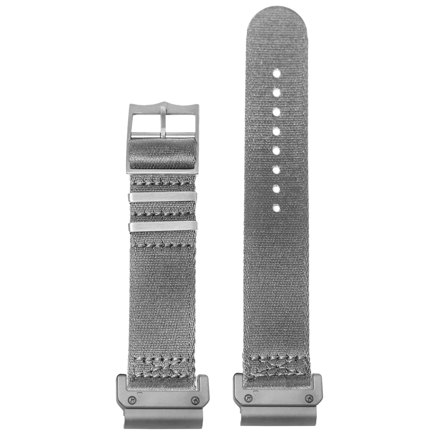 Watch strap with QuickFit 20mm adapters attached to both ends - flat lay