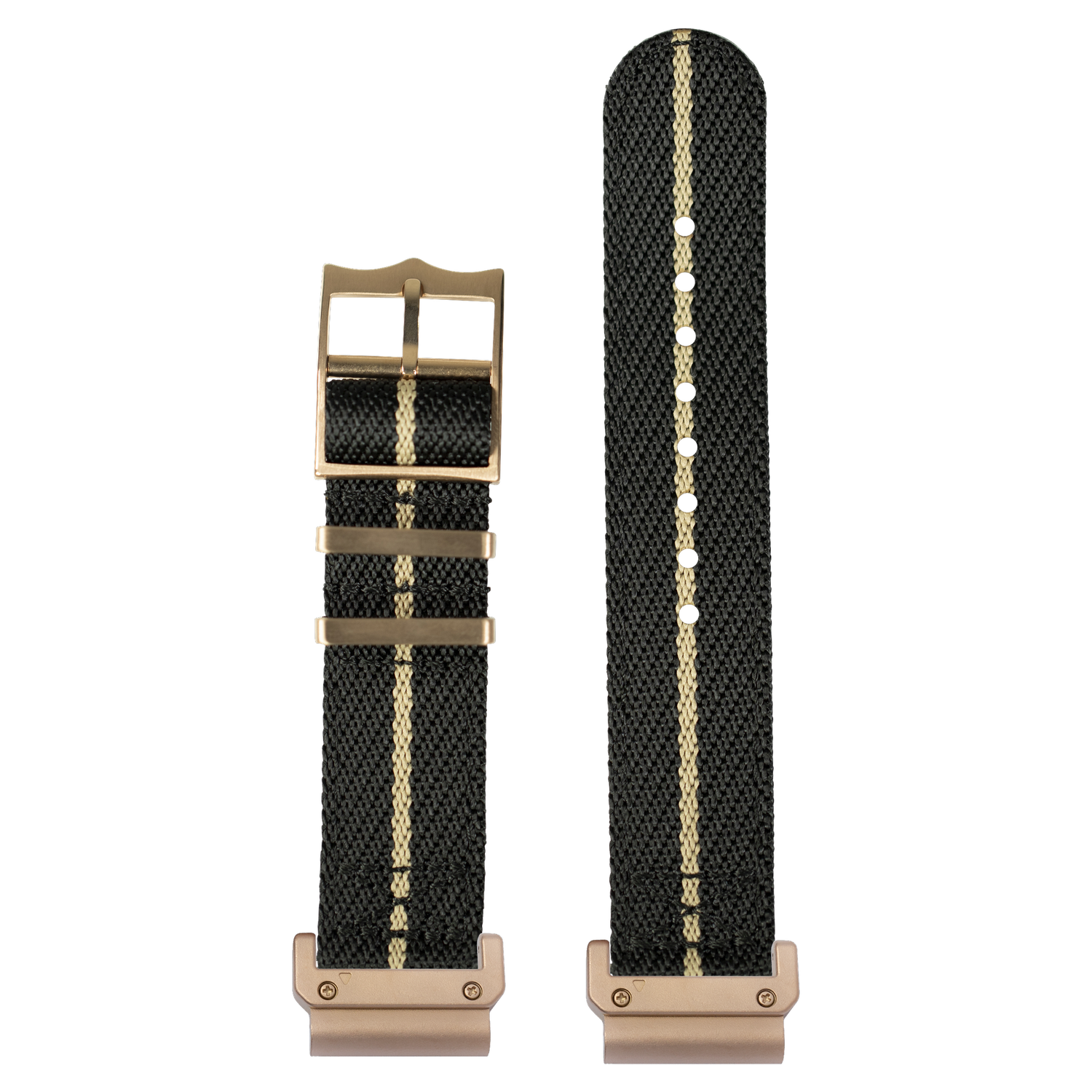 Cross Militex Night Black Wheat Rose Gold Hardware strap with QuickFit adapters attached to both ends