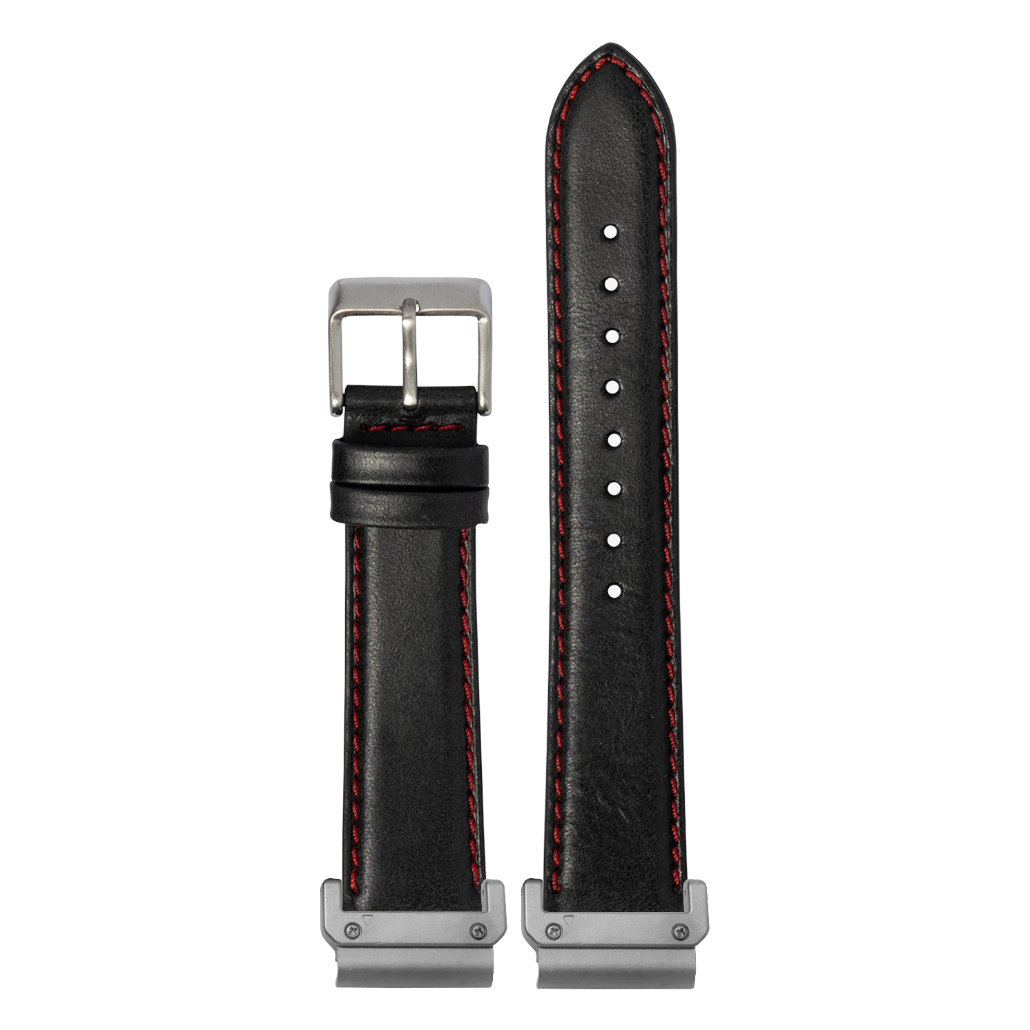 Padded Leather Black Red Stitching strap with QuickFit adapters attached to both ends