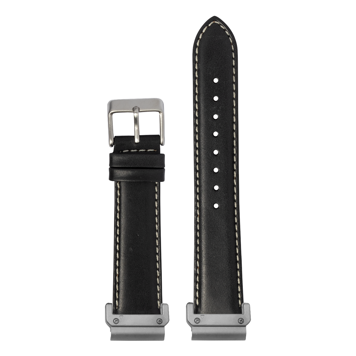 Padded Leather Black White Stitching strap with QuickFit adapters attached to both ends