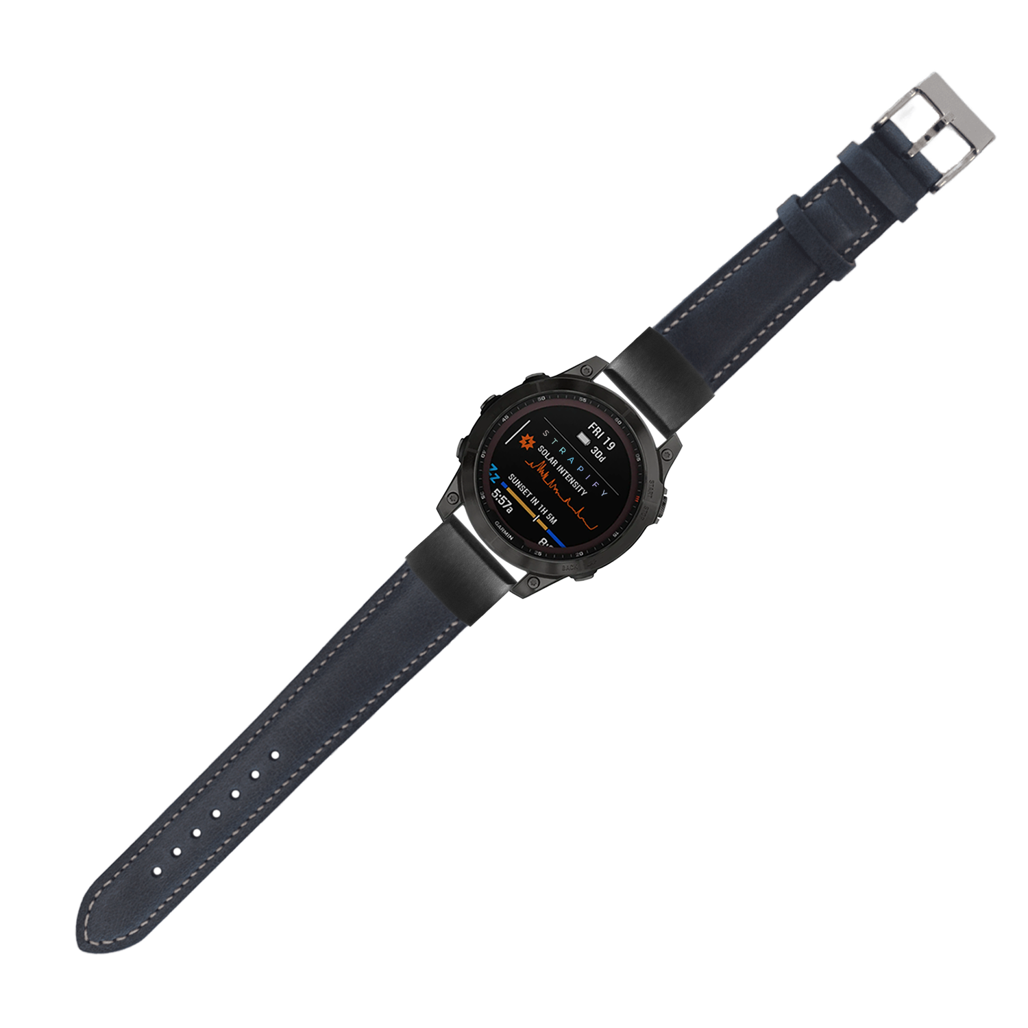 QuickFit padded leather watch strap navy blue with beige stitching 20mm