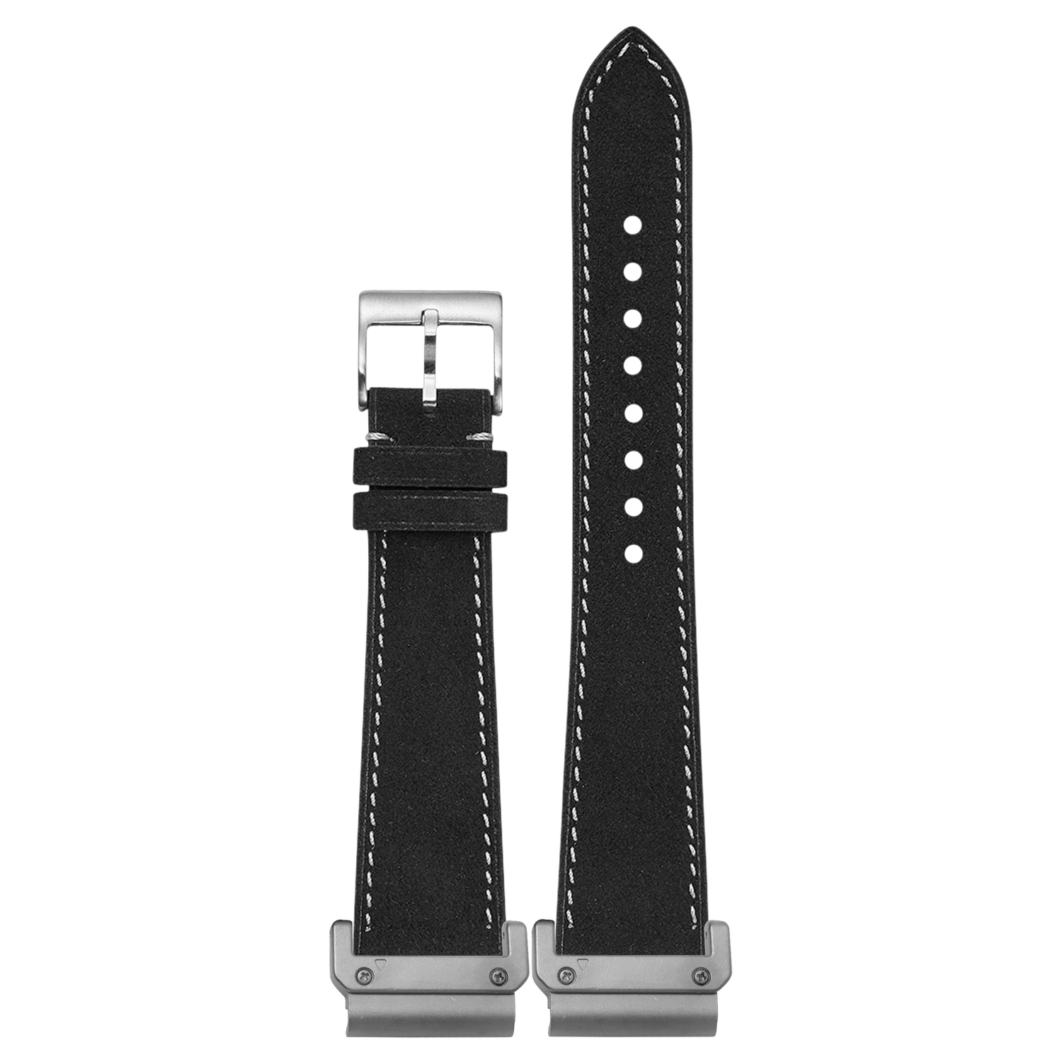 Alcantara Leather Black White Stitching strap with QuickFit adapters attached to both ends