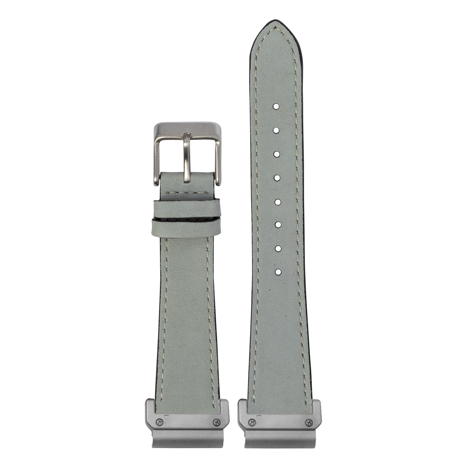 Nubuck Leather Sky Blue White Stitching strap with QuickFit adapters attached to both ends