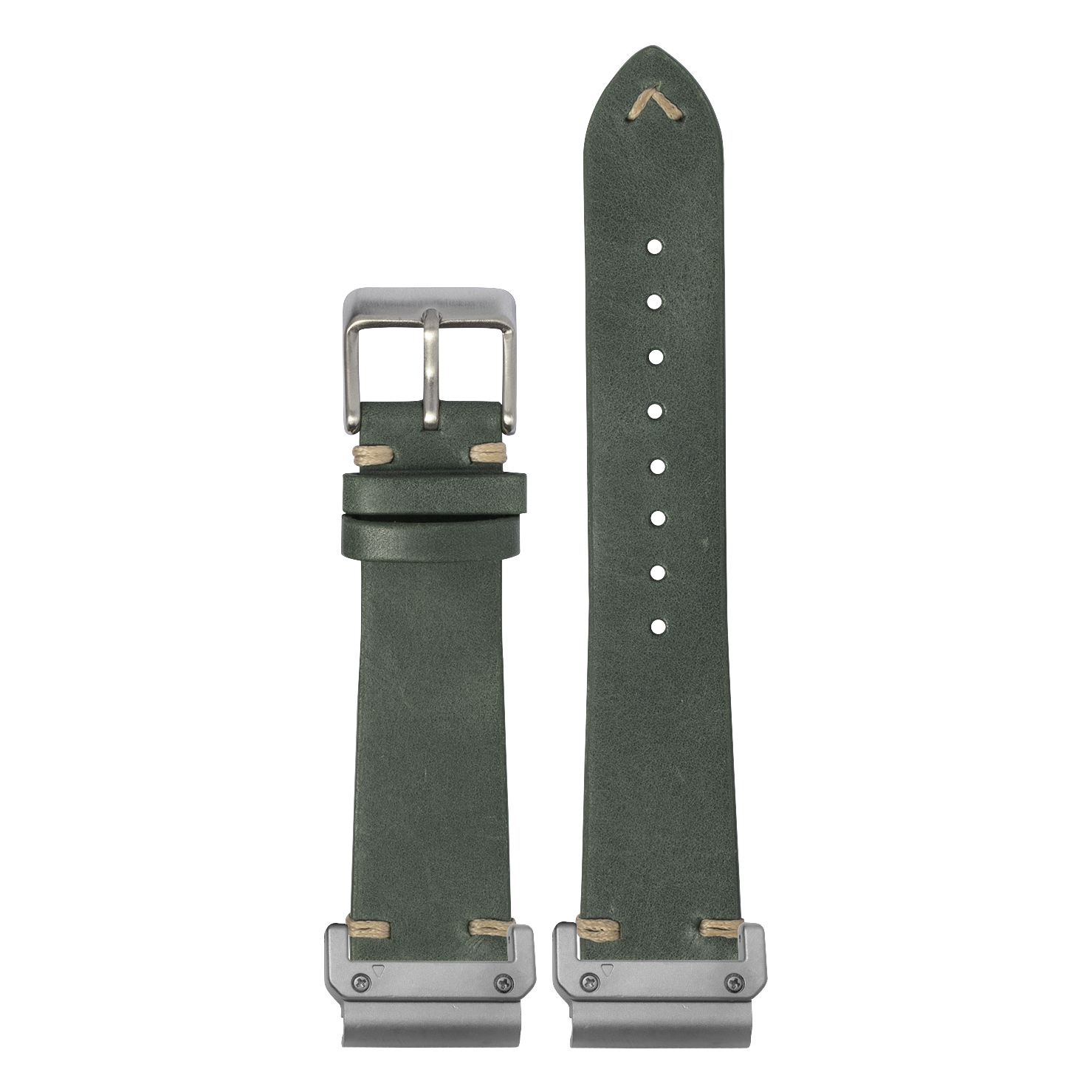 Vintage Knotted Leather Forest Green strap with QuickFit adapters attached to both ends