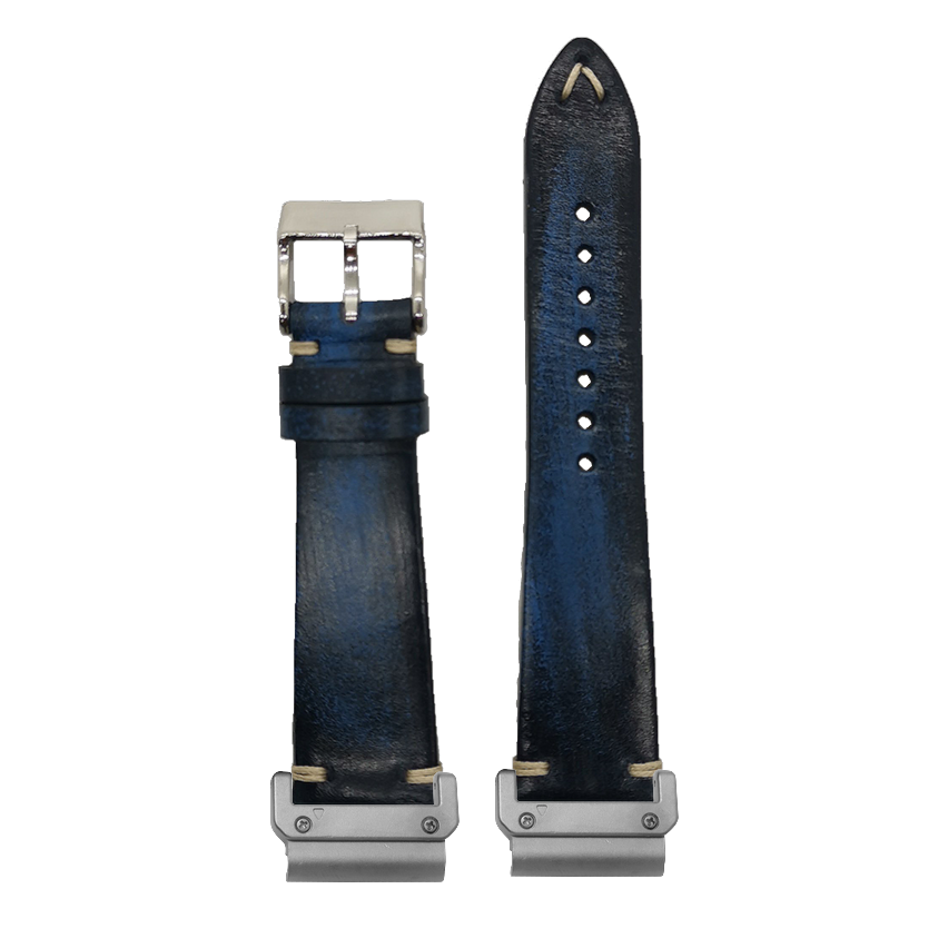 Vintage Knotted Leather Smoked Navy Blue strap with QuickFit adapters attached to both ends