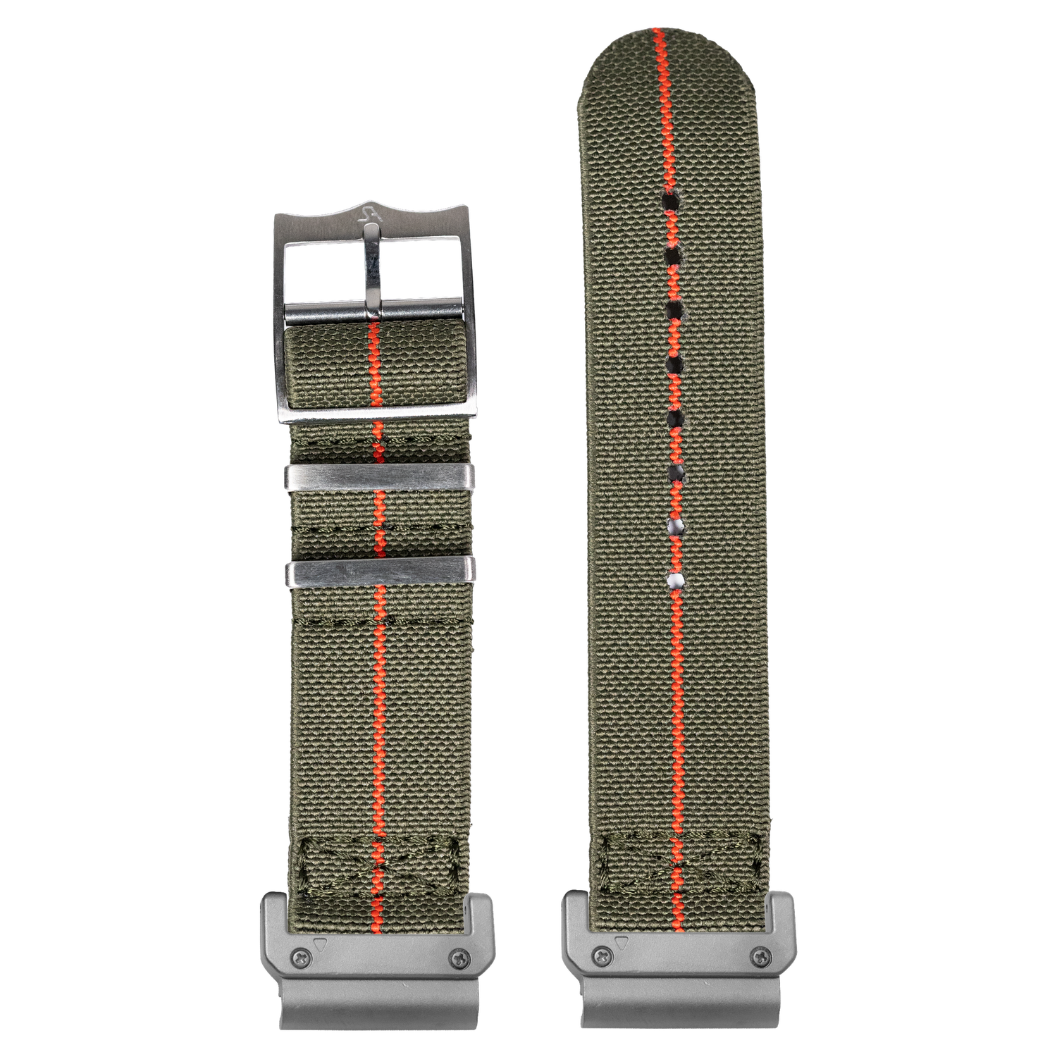 Watch strap with QuickFit 20mm adapters attached to both ends - flat lay
