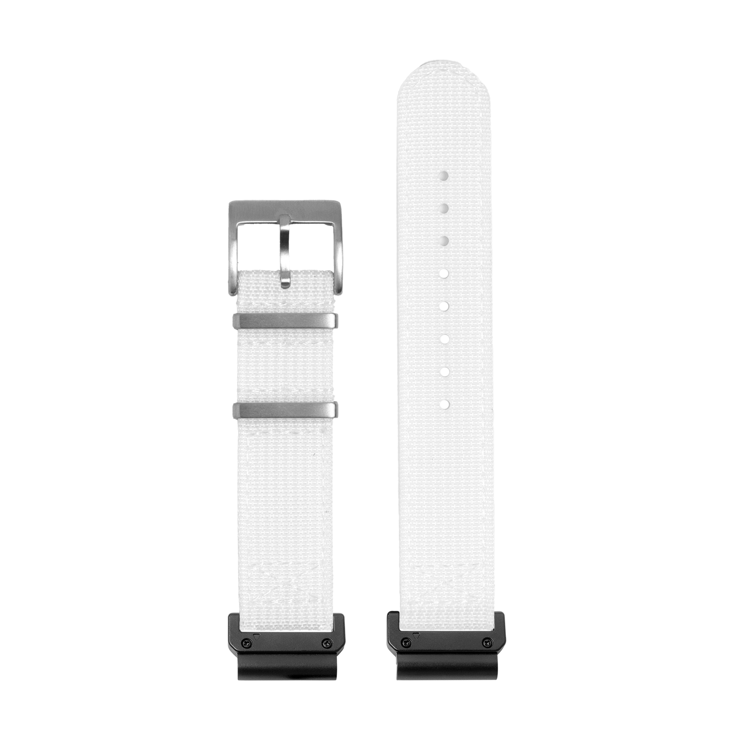 White canvas military watch strap with QuickFit connectors and gunmetal buckle