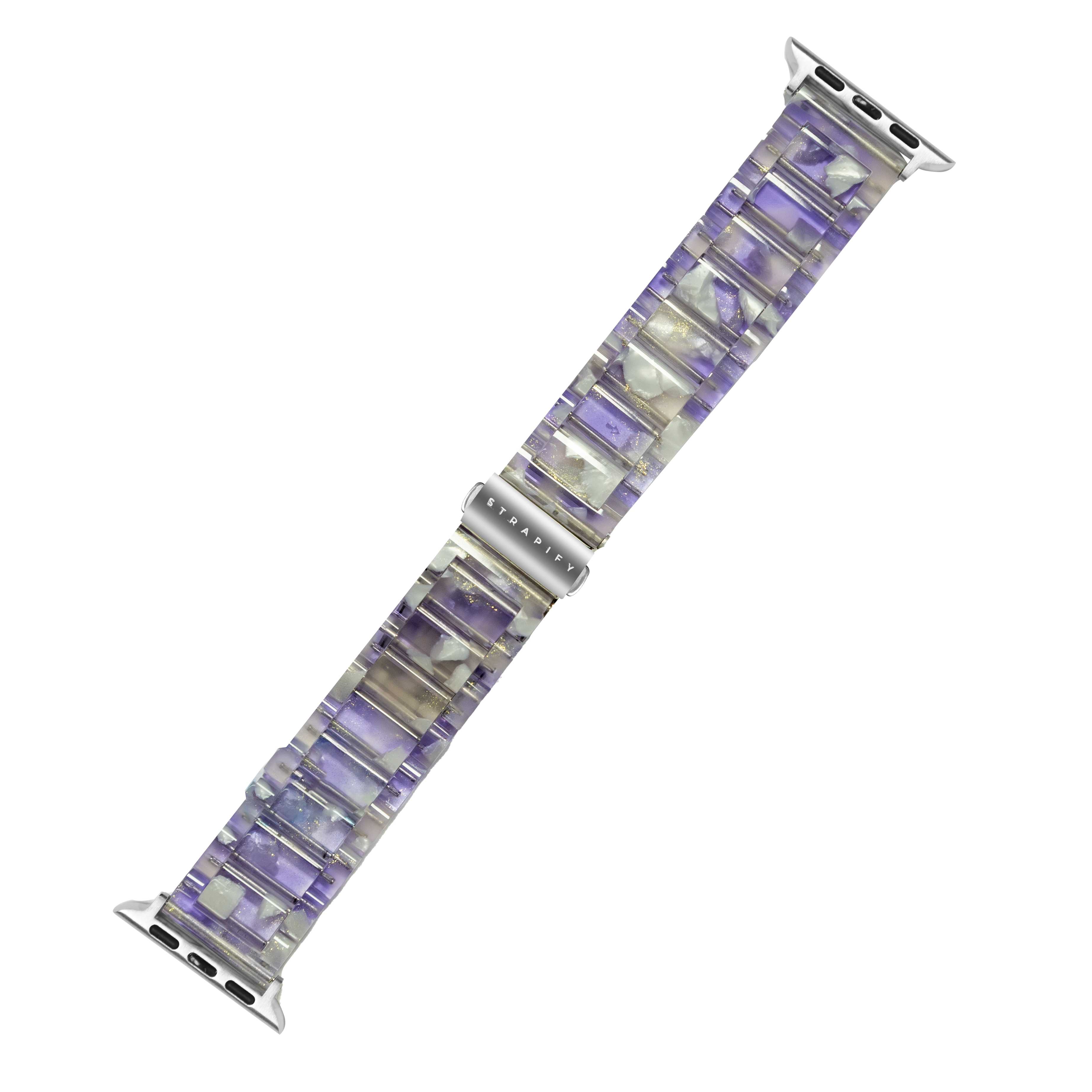 Purple and clear acetate smartwatch band with quick release connector for Apple Watch