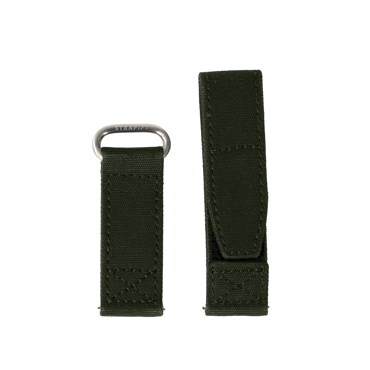 Military green velcro watch band with metal D-ring loop for Apple Watch, adjustable army green fabric strap