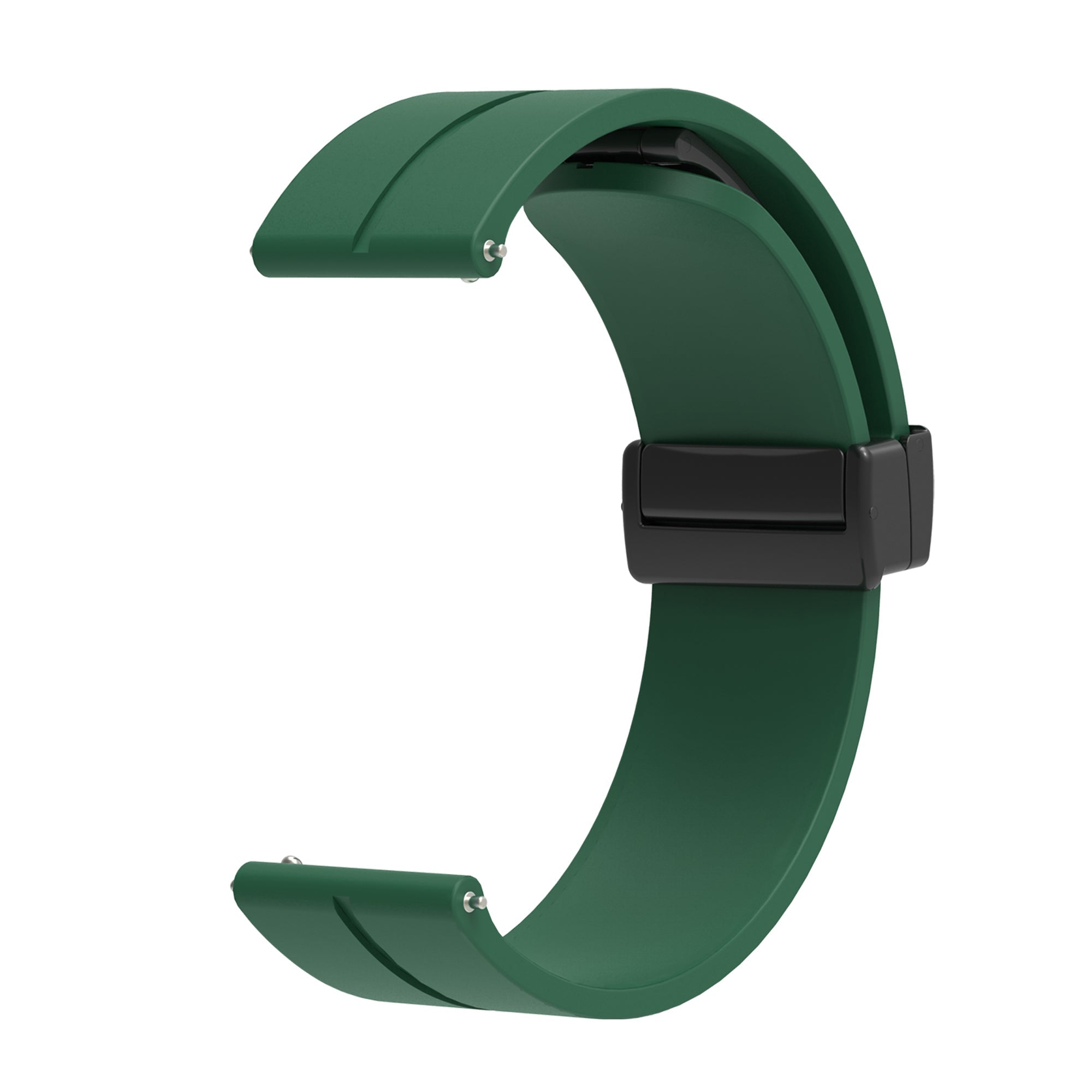 Green silicone quick release watch band with black magnetic clasp closure