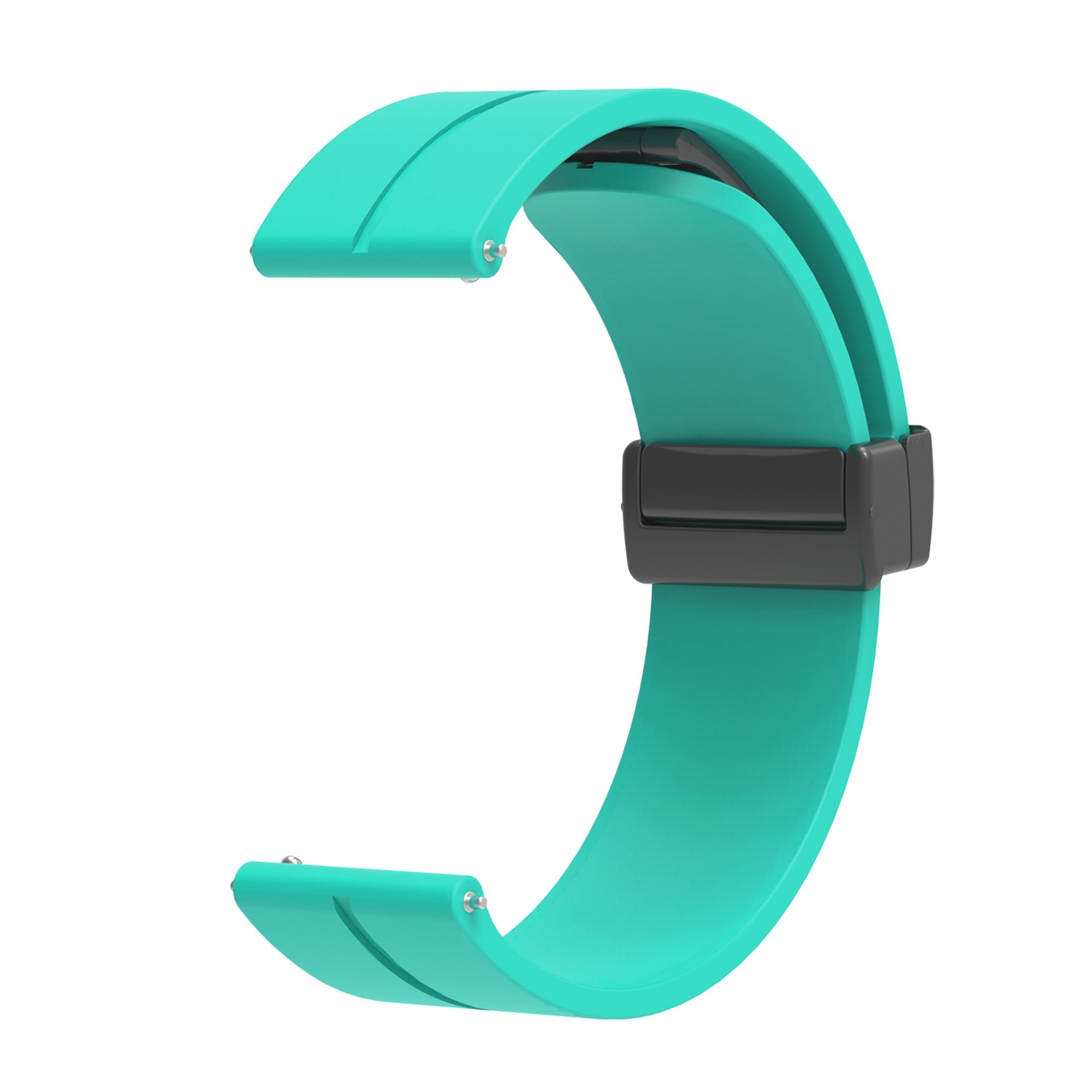 Turquoise silicone smartwatch band with black magnetic clasp and quick release connectors
