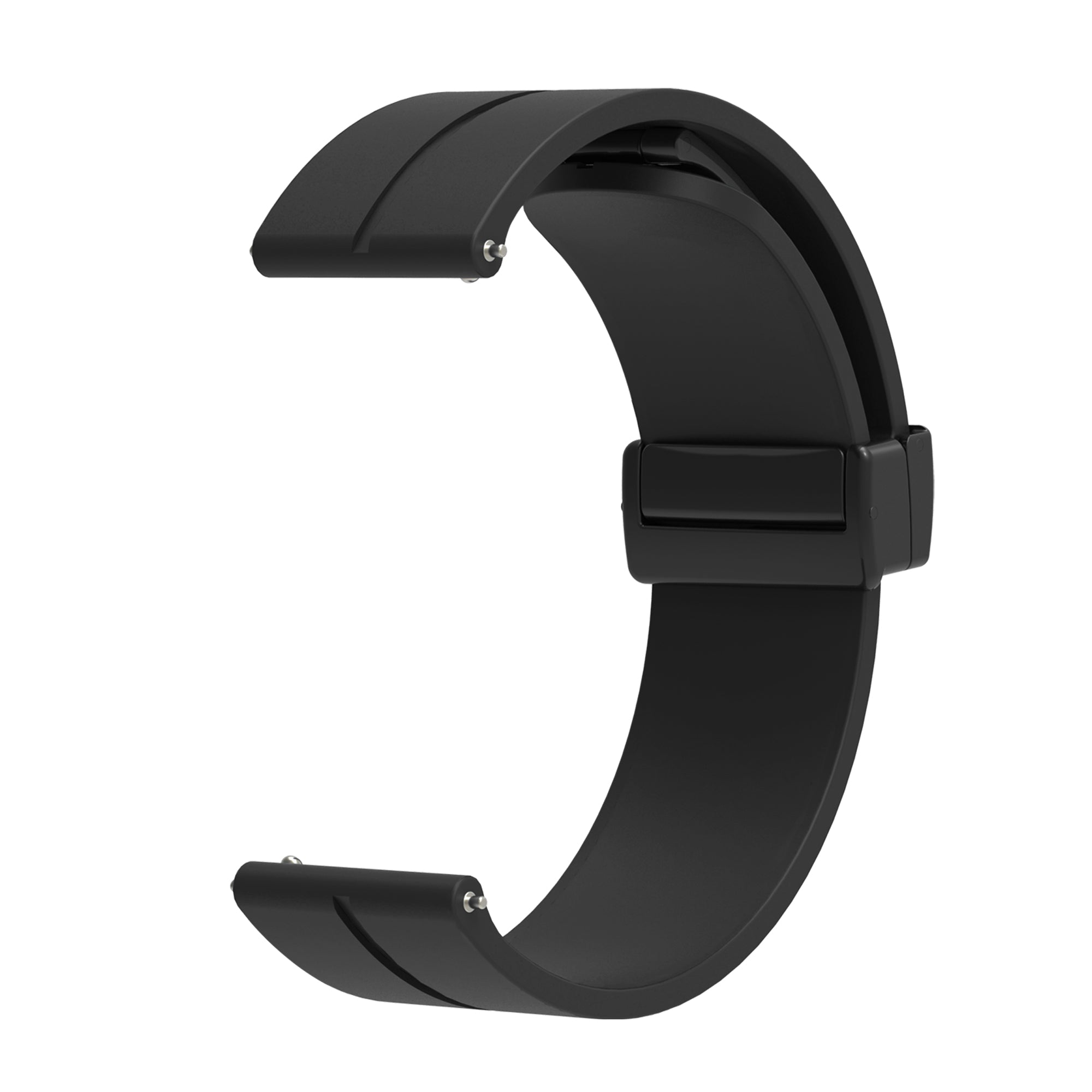 Black silicone quick release watch band with magnetic clasp closure