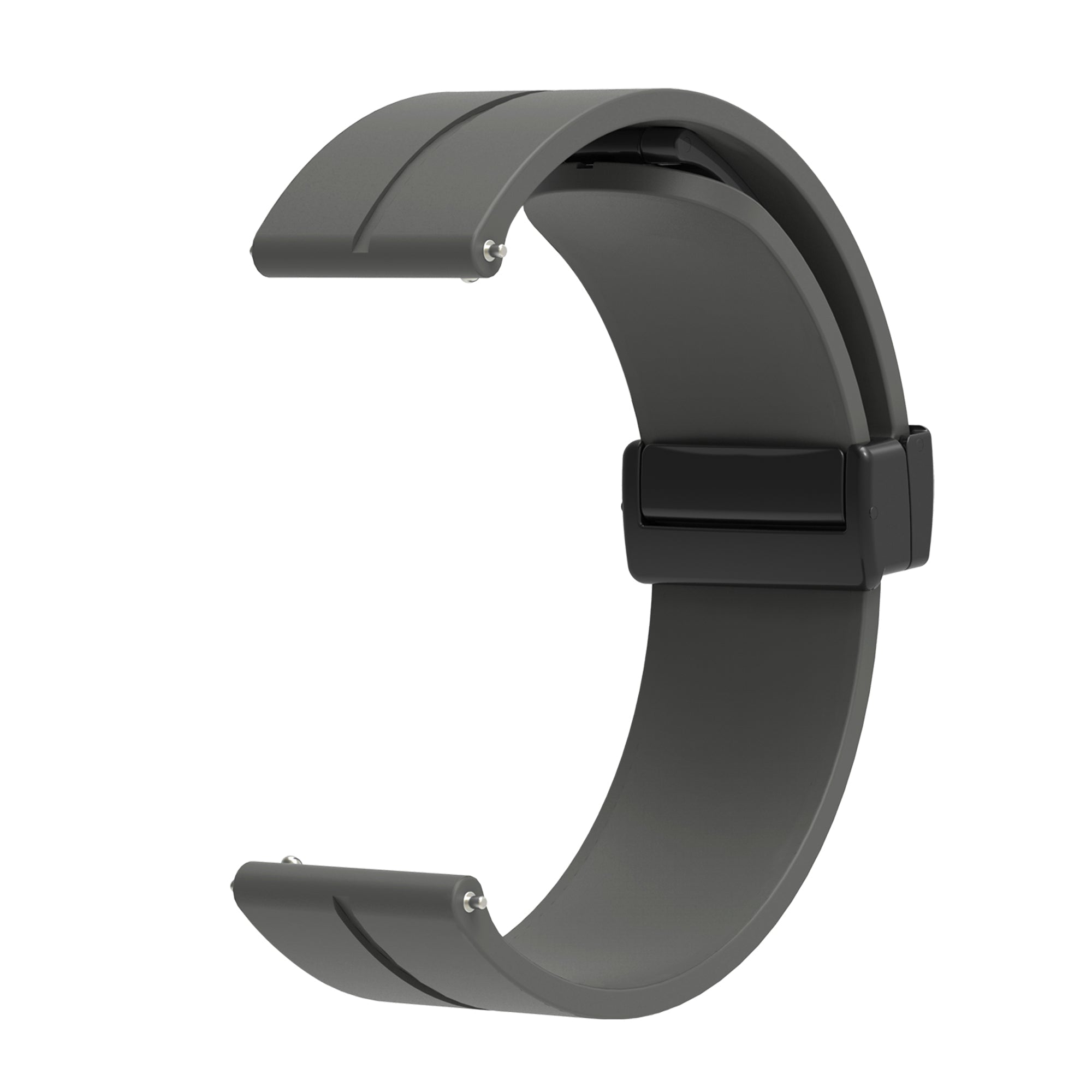 Gray silicone watch band with black magnetic clasp and quick release connectors