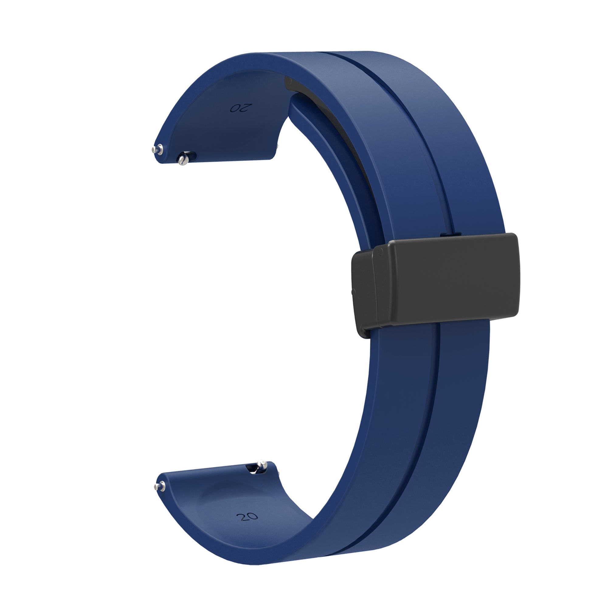 Navy blue silicone watch band with quick release pins and magnetic clasp closure