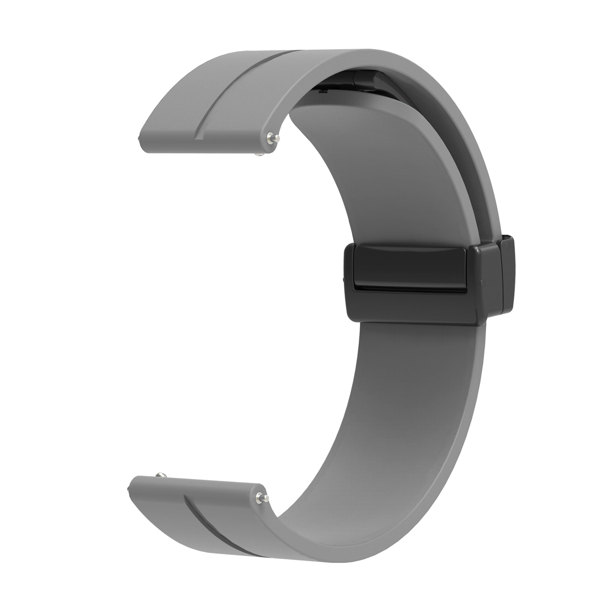 Gray silicone quick release watch band with black magnetic clasp closure