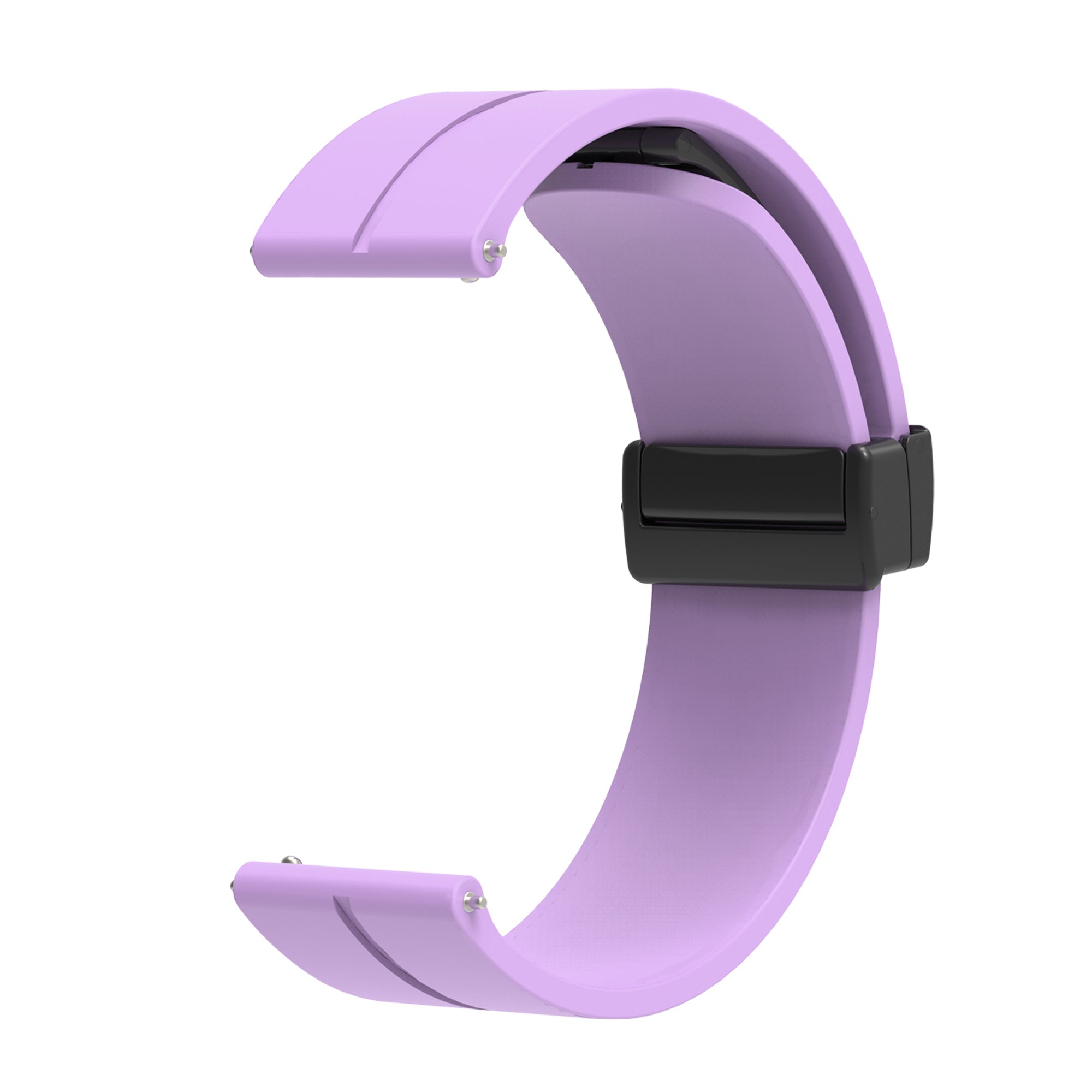 Purple silicone watch band with quick release pins and black magnetic clasp closure