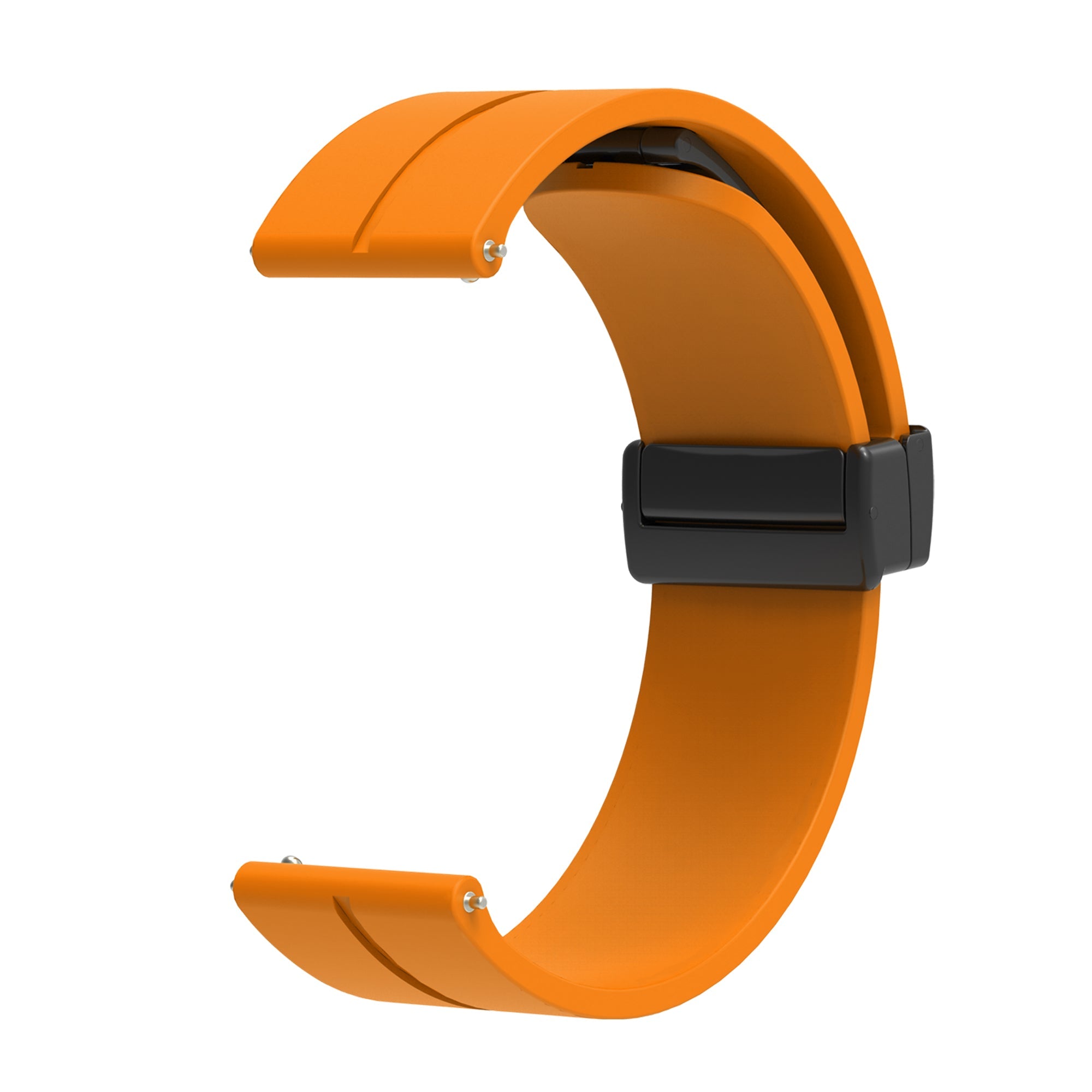 Orange silicone quick release watch band with black magnetic clasp closure